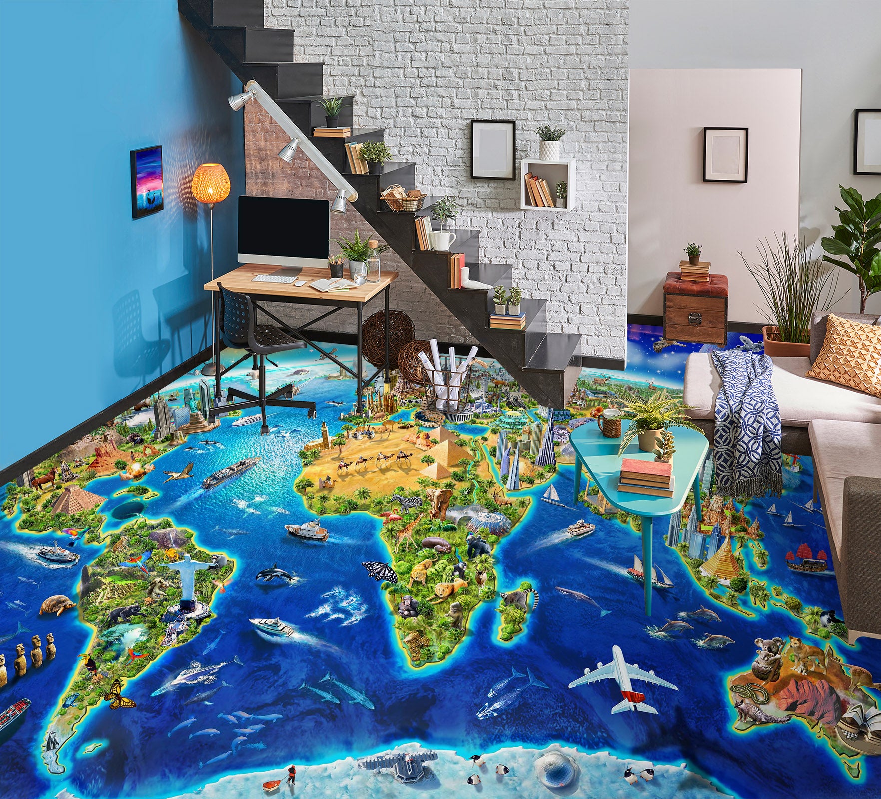 3D Earth Ocean Land 96217 Adrian Chesterman Floor Mural  Wallpaper Murals Self-Adhesive Removable Print Epoxy