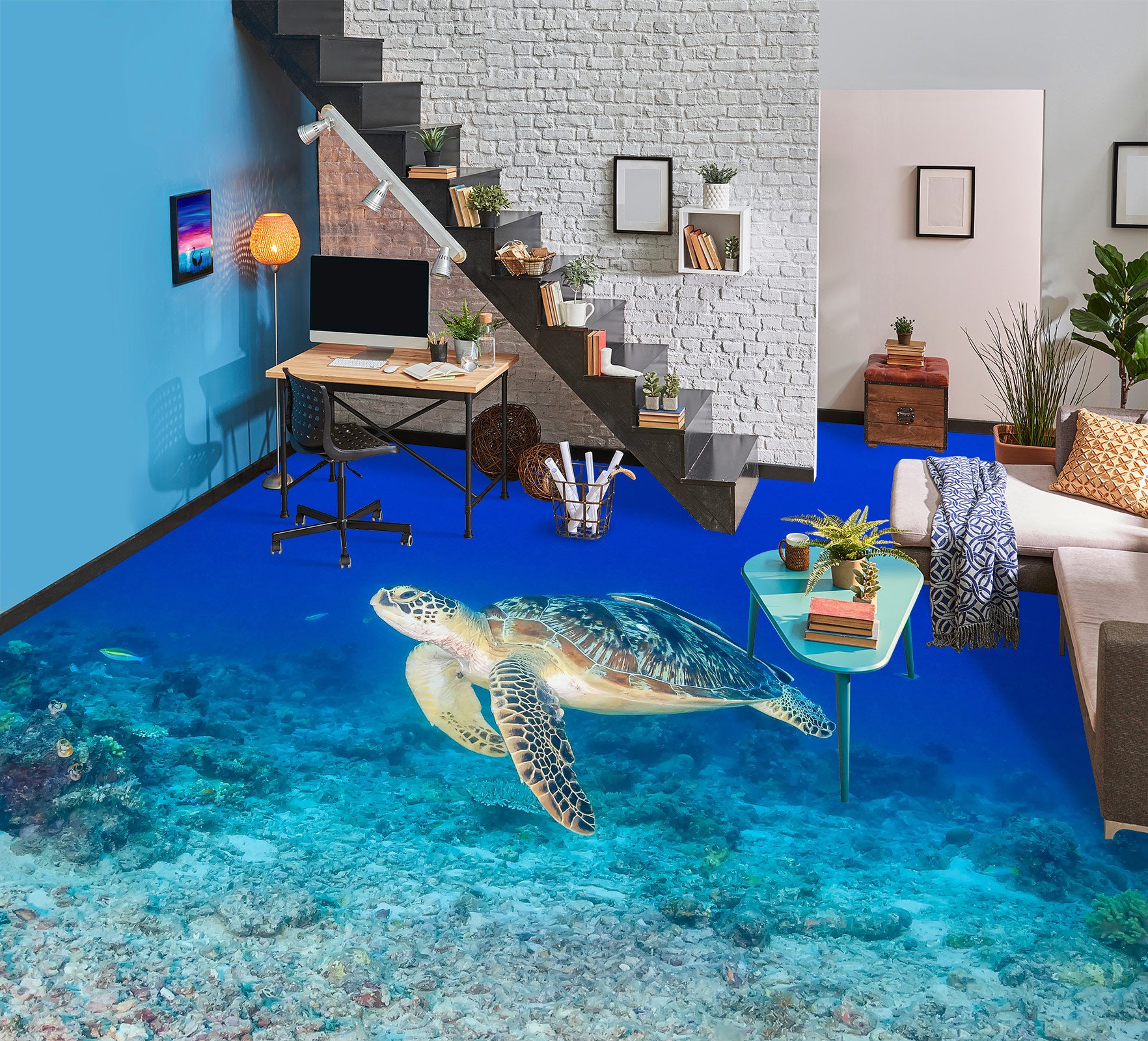 3D Sea Turtle 1391 Floor Mural  Wallpaper Murals Self-Adhesive Removable Print Epoxy