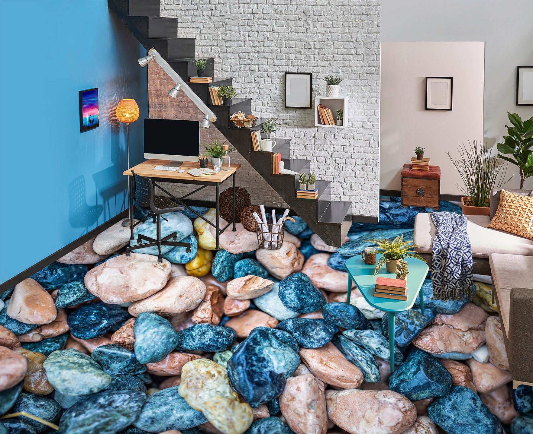 3D Textured Blue Stones 263 Floor Mural