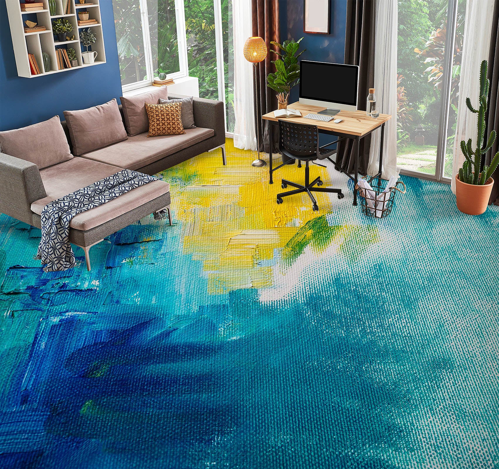 3D Blue And Yellow Oil Painting 1141 Floor Mural  Wallpaper Murals Self-Adhesive Removable Print Epoxy