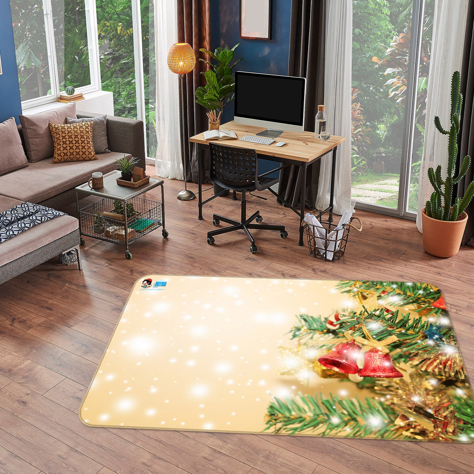 3D Bell Branch 56218 Christmas Non Slip Rug Mat Xmas