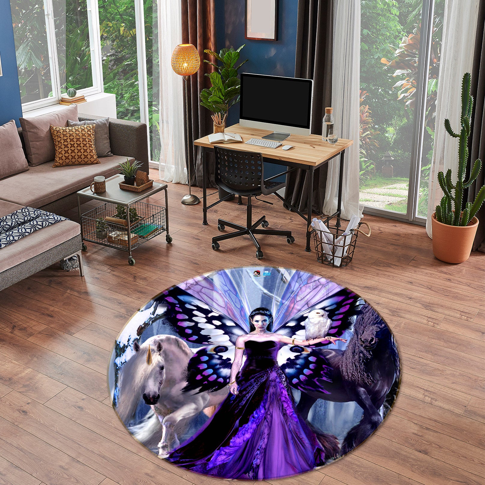 3D Butterfly Woman 8390 Ruth Thompson Rug Round Non Slip Rug Mat