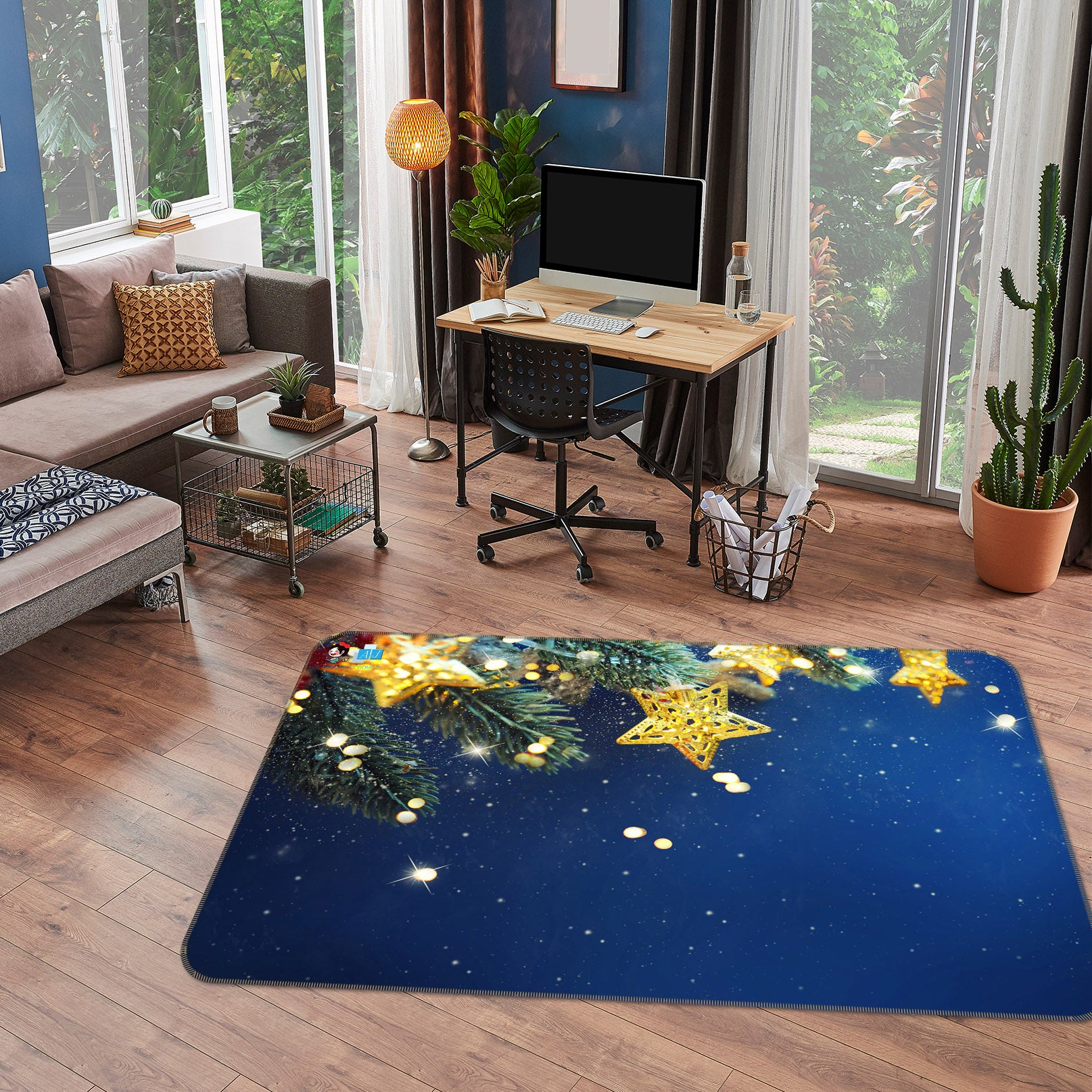 3D Yellow Stars 56228 Christmas Non Slip Rug Mat Xmas