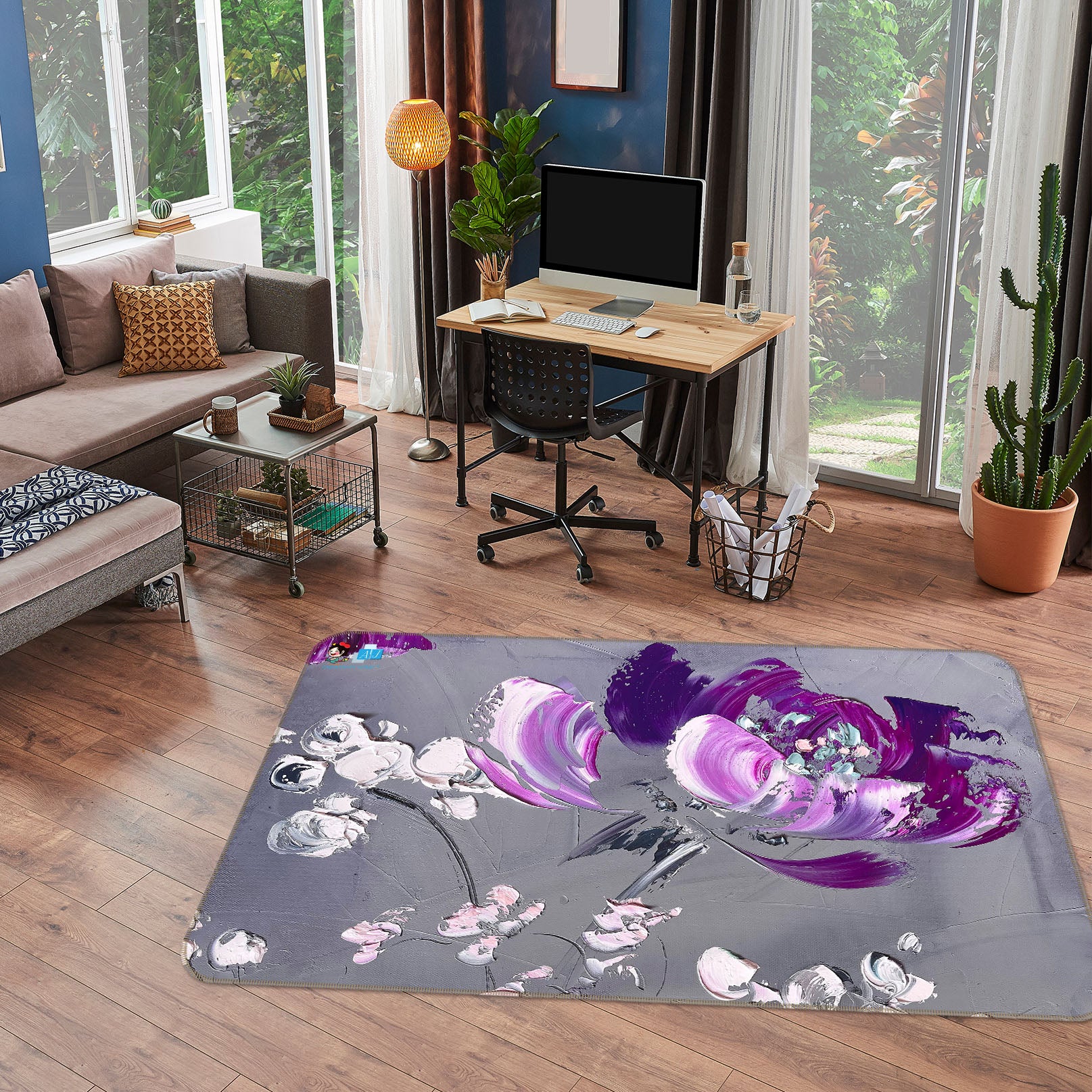 3D Purple Petals 3835 Skromova Marina Rug Non Slip Rug Mat