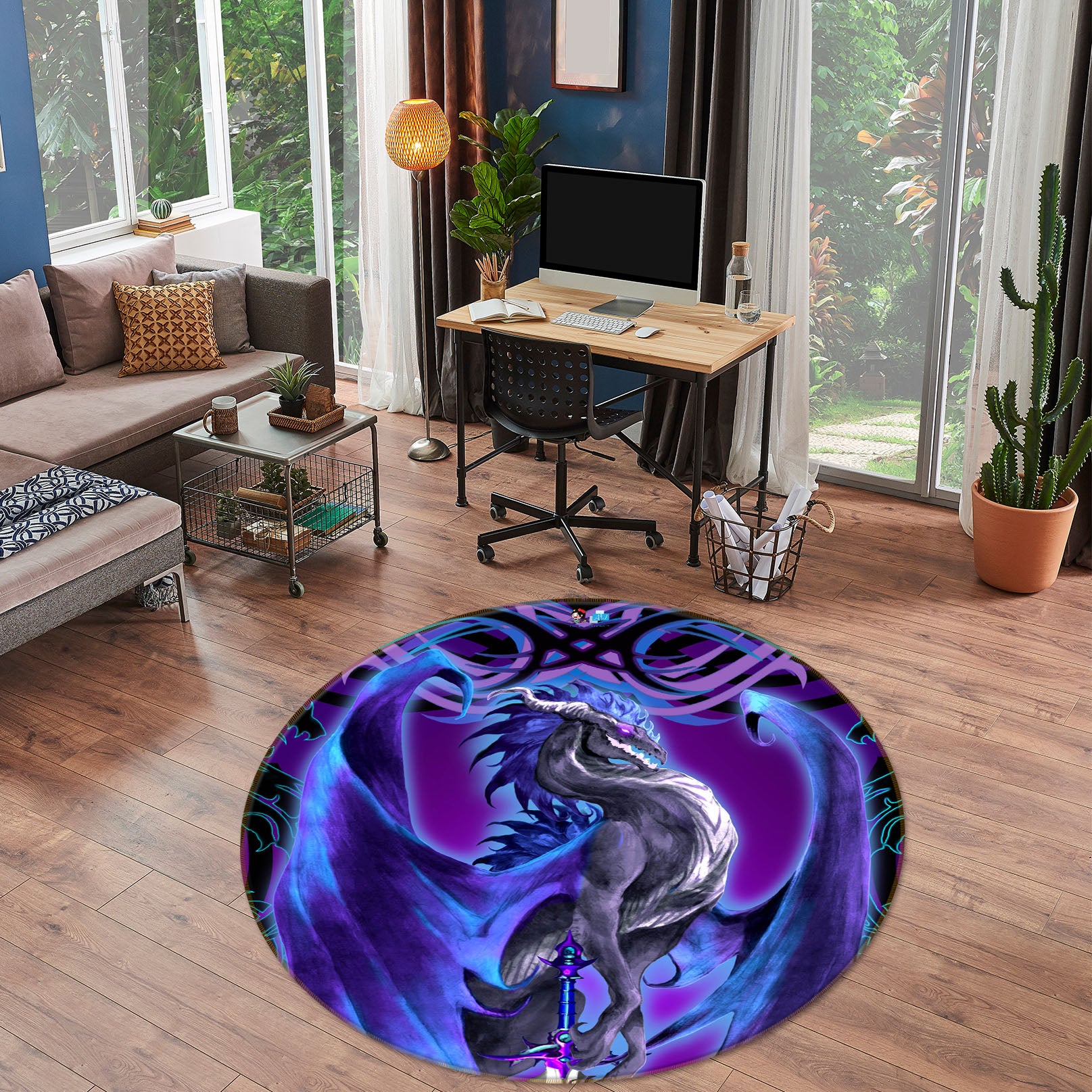 3D Purple Dragon 8377 Ruth Thompson Rug Round Non Slip Rug Mat