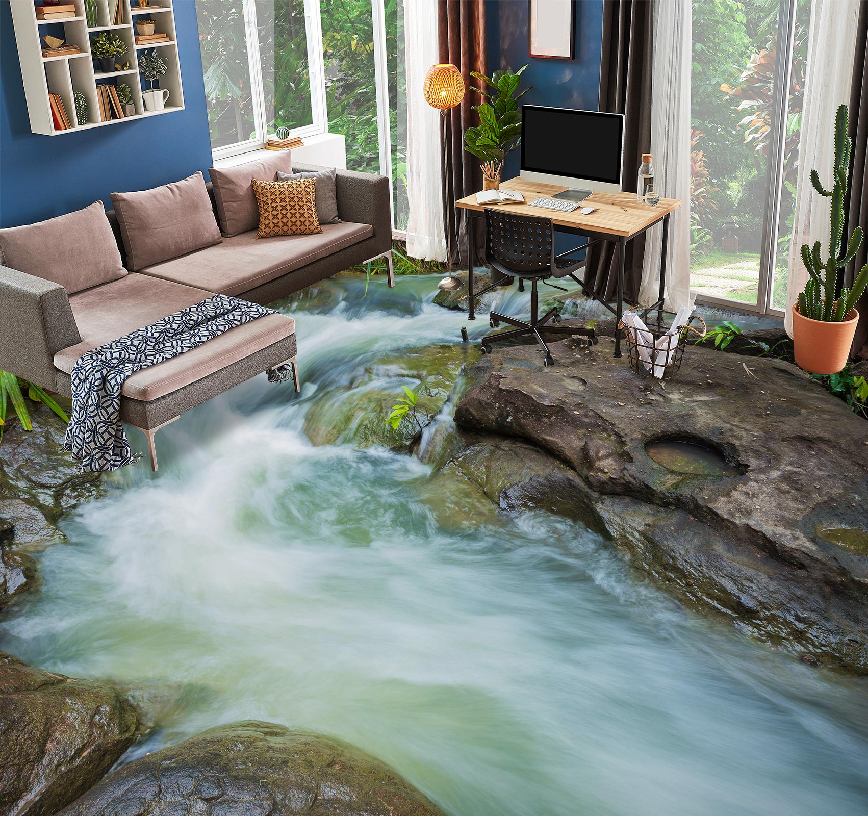 3D Nature's Green River 1026 Floor Mural  Wallpaper Murals Self-Adhesive Removable Print Epoxy