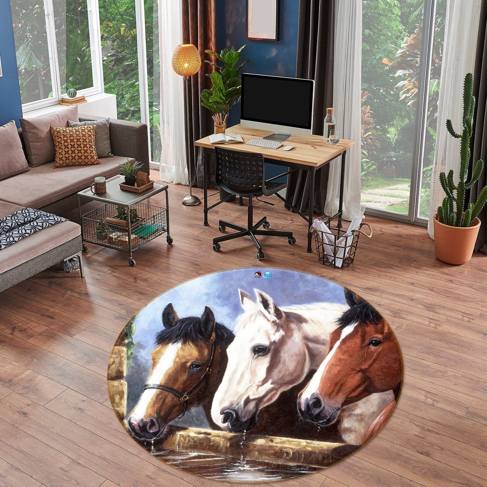 3D Painted Horse 037 Kevin Walsh Rug Round Non Slip Rug Mat