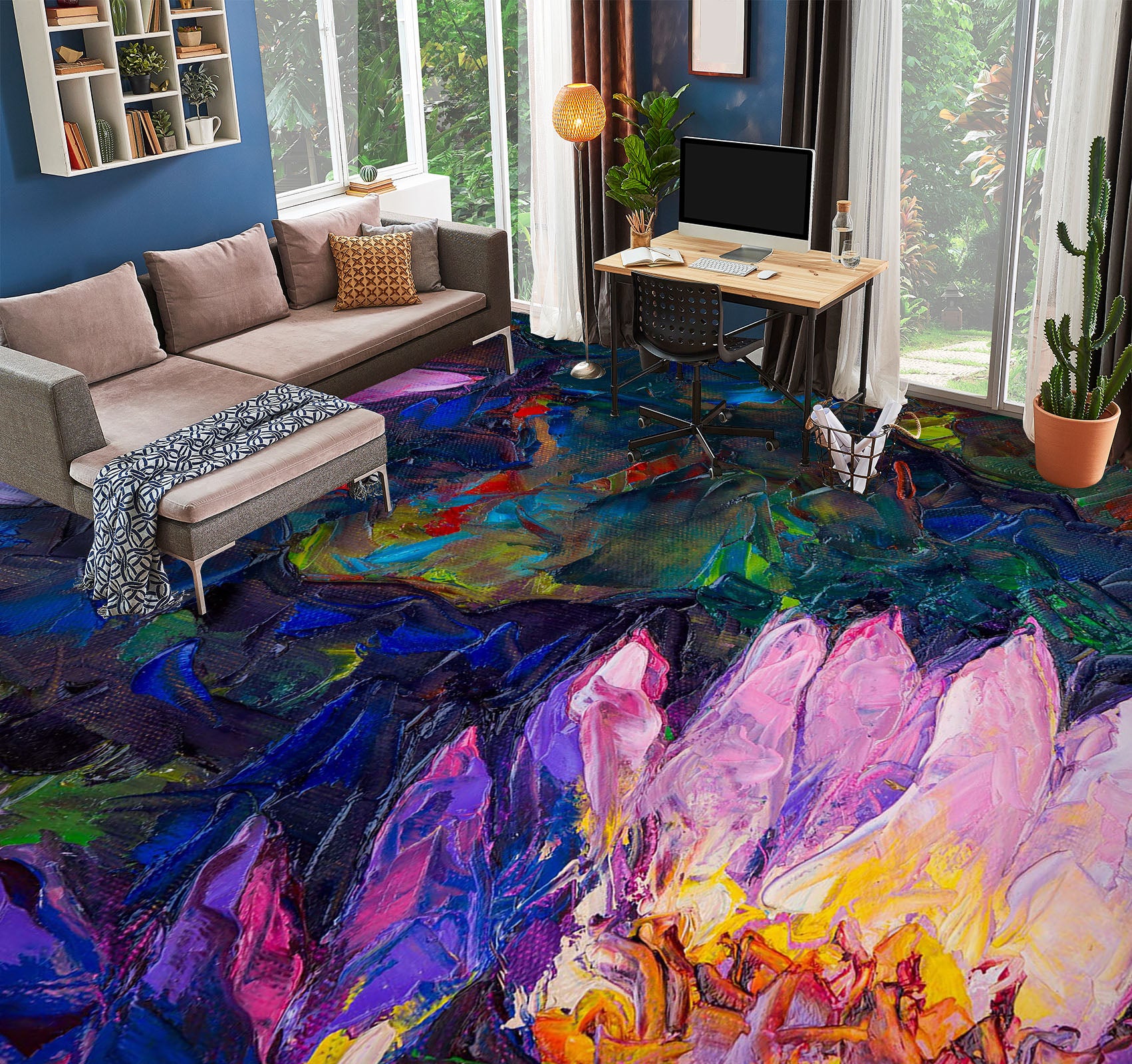 3D Pink Lotus Oil Painting 1262 Floor Mural  Wallpaper Murals Self-Adhesive Removable Print Epoxy