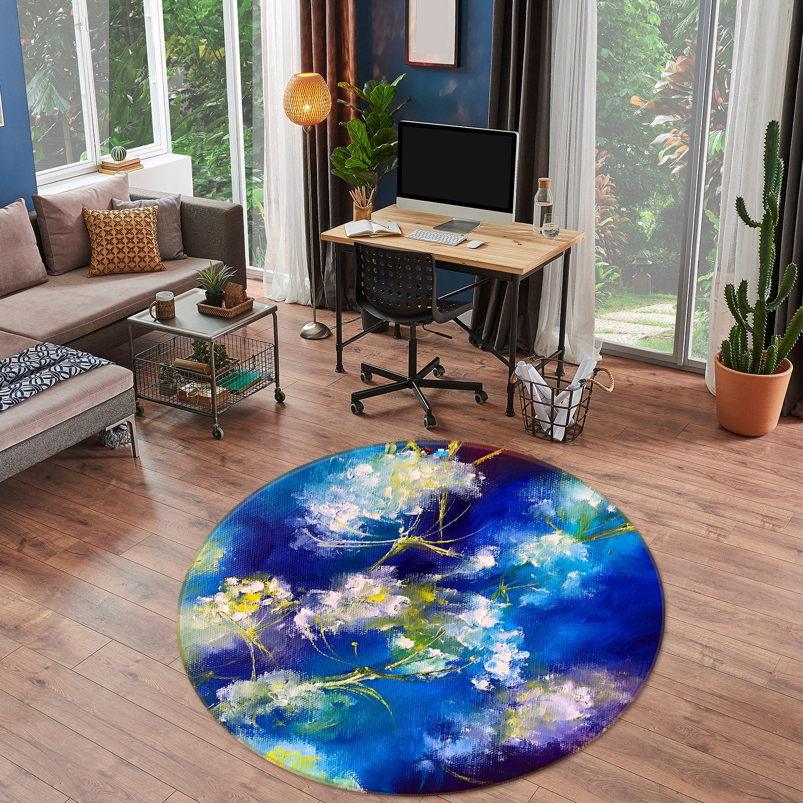 3D Watercolor Flowers 919 Skromova Marina Rug Round Non Slip Rug Mat