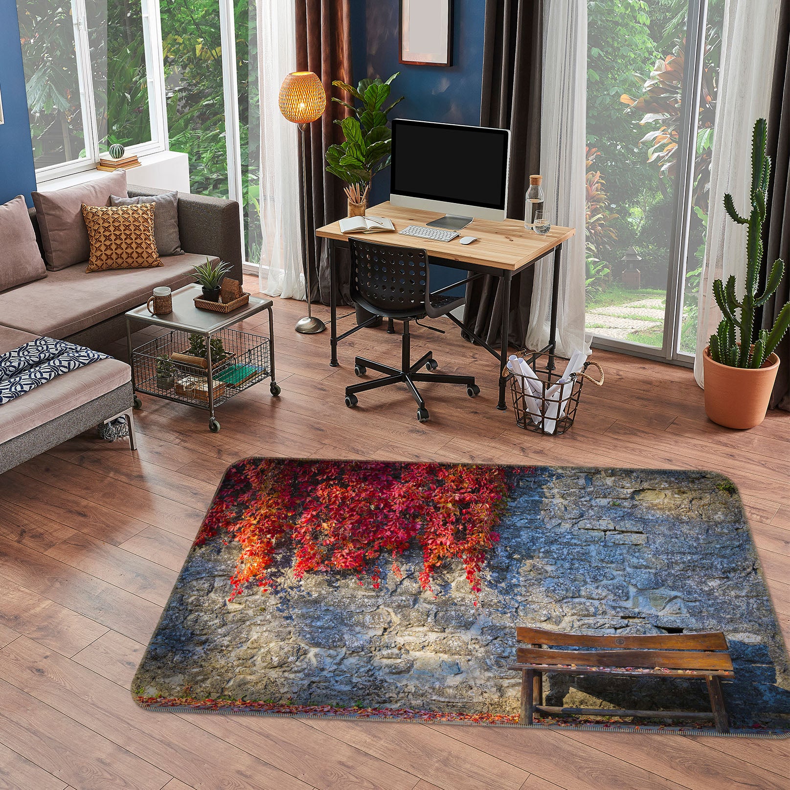 3D City Wall Maple Leaf 1171 Marco Carmassi Rug Non Slip Rug Mat