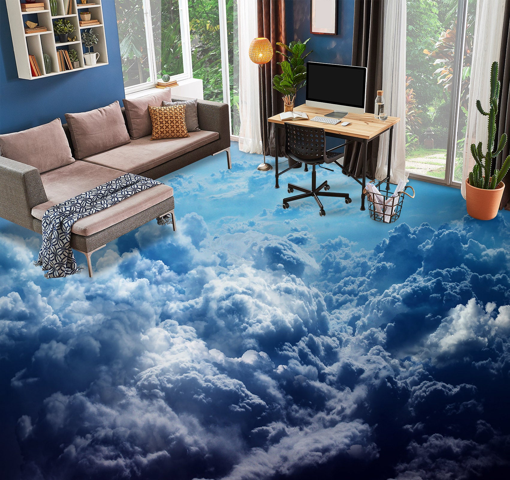 3D Blue Life Clouds 1416 Floor Mural