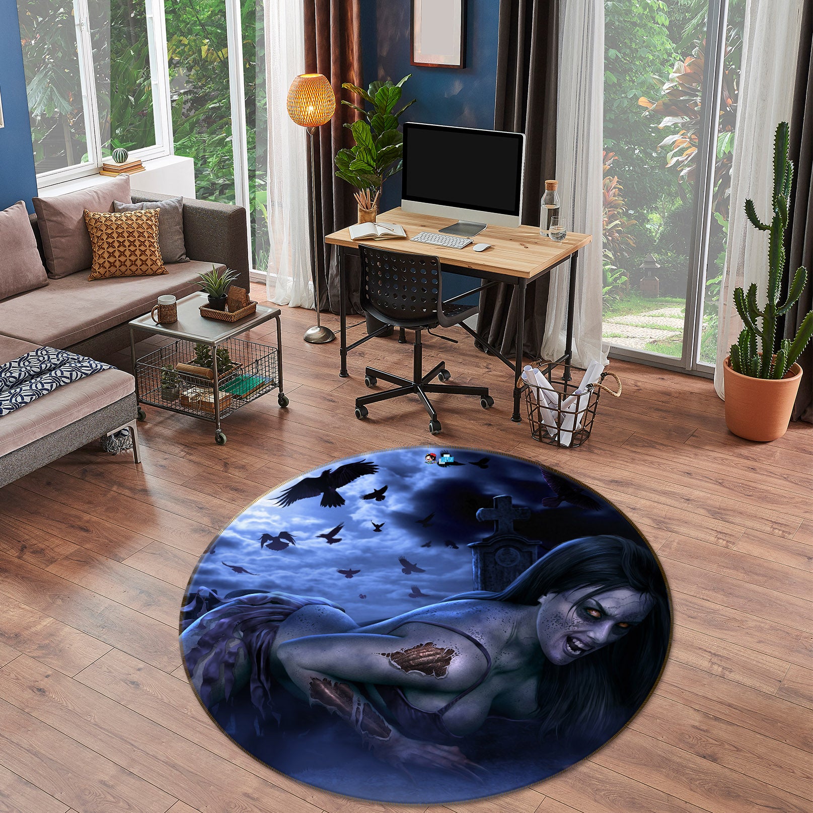3D Woman 4188 Tom Wood Rug Round Non Slip Rug Mat