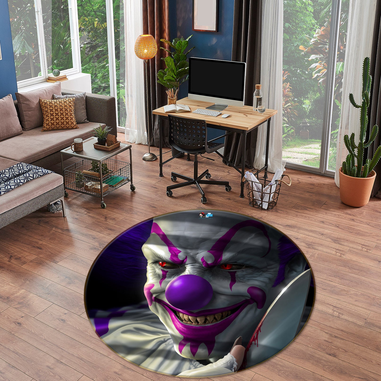 3D Clown 4181 Tom Wood Rug Round Non Slip Rug Mat