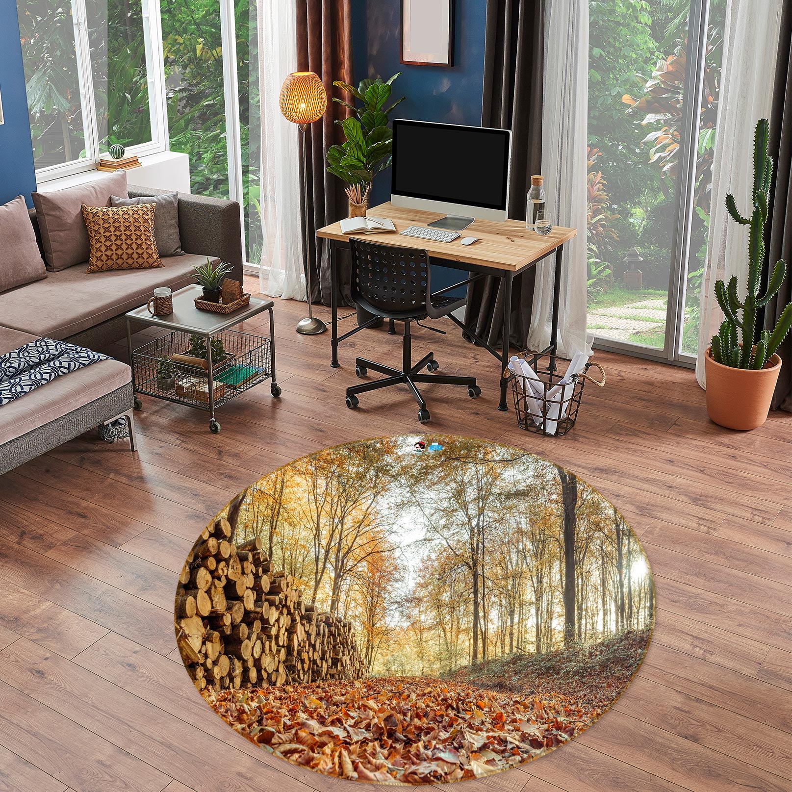 3D Forest Wood 7575 Assaf Frank Rug Round Non Slip Rug Mat