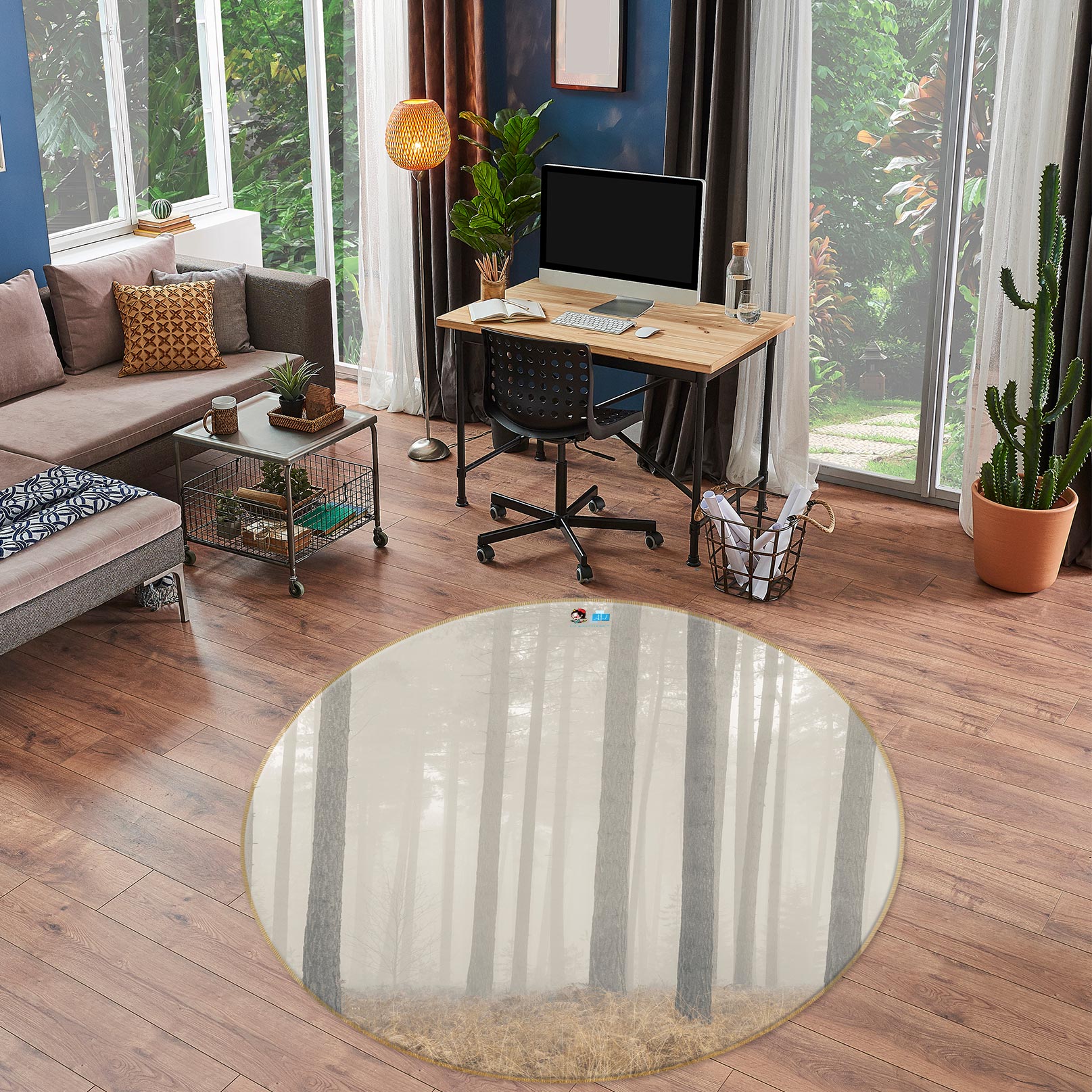 3D Forest Fog 7584 Assaf Frank Rug Round Non Slip Rug Mat