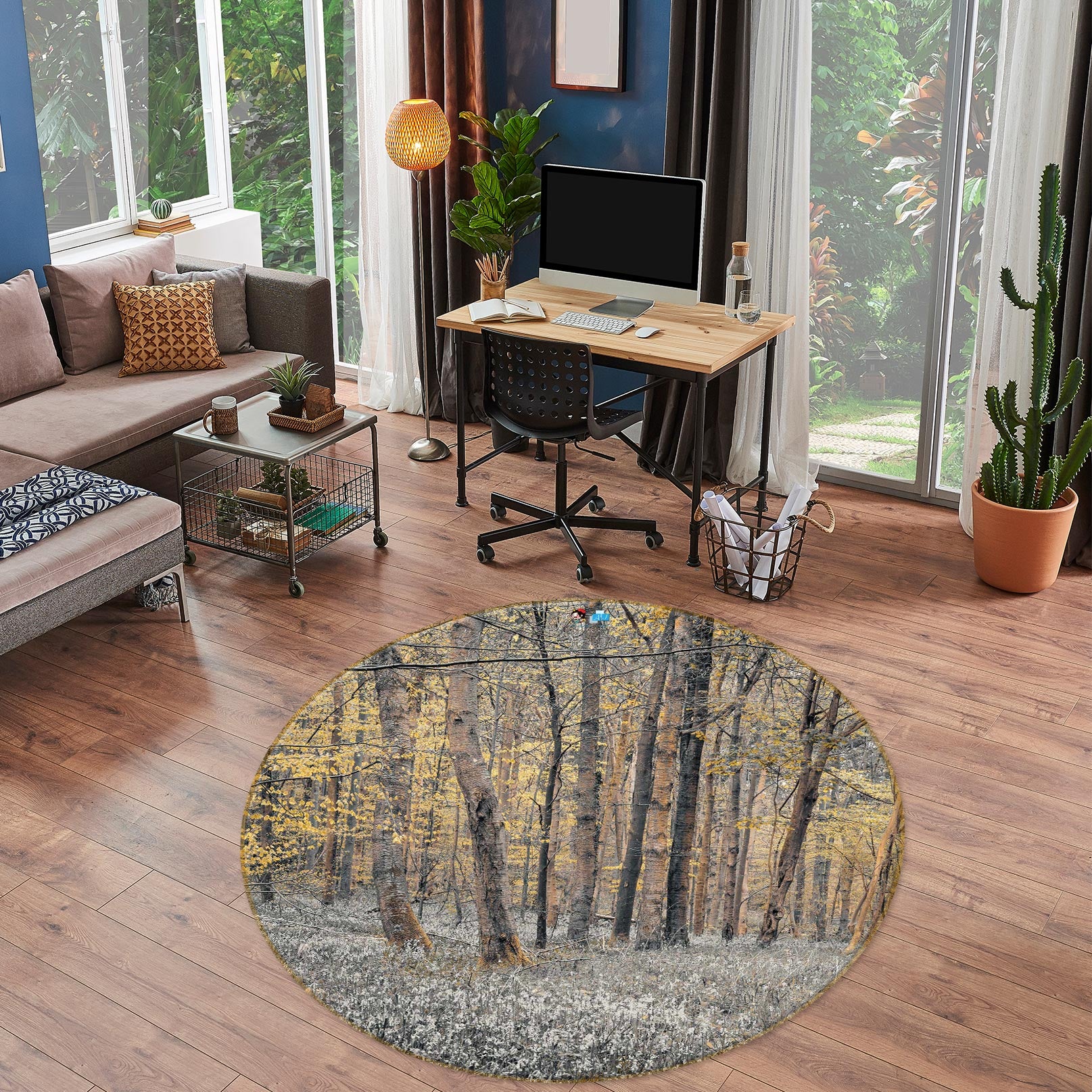 3D Tree Grass 7611 Assaf Frank Rug Round Non Slip Rug Mat