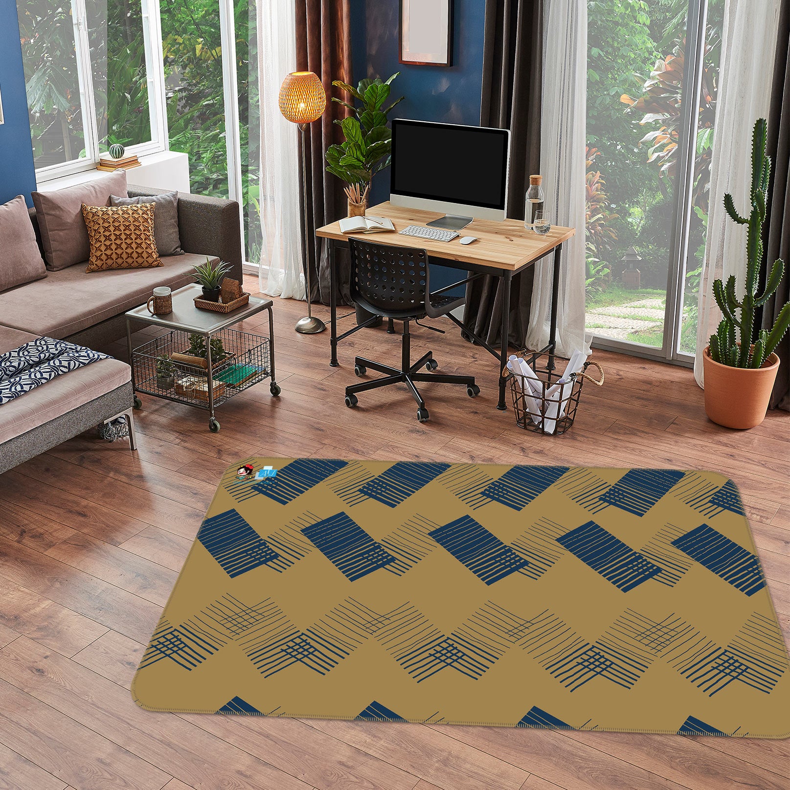 3D Square Pattern 9882 Kasumi Loffler Rug Non Slip Rug Mat