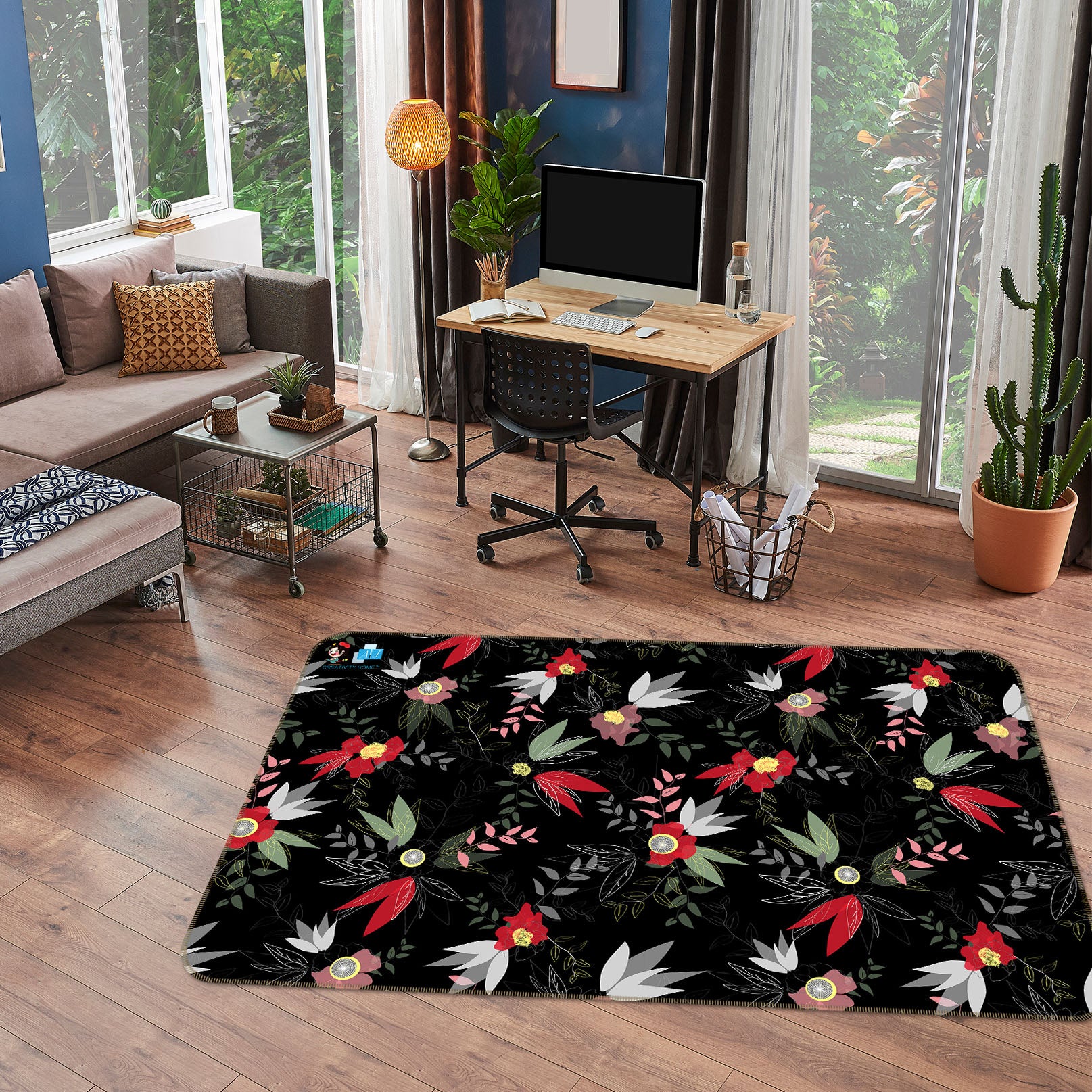 3D Colorful Flowers Leaves 10752 Kashmira Jayaprakash Rug Non Slip Rug Mat