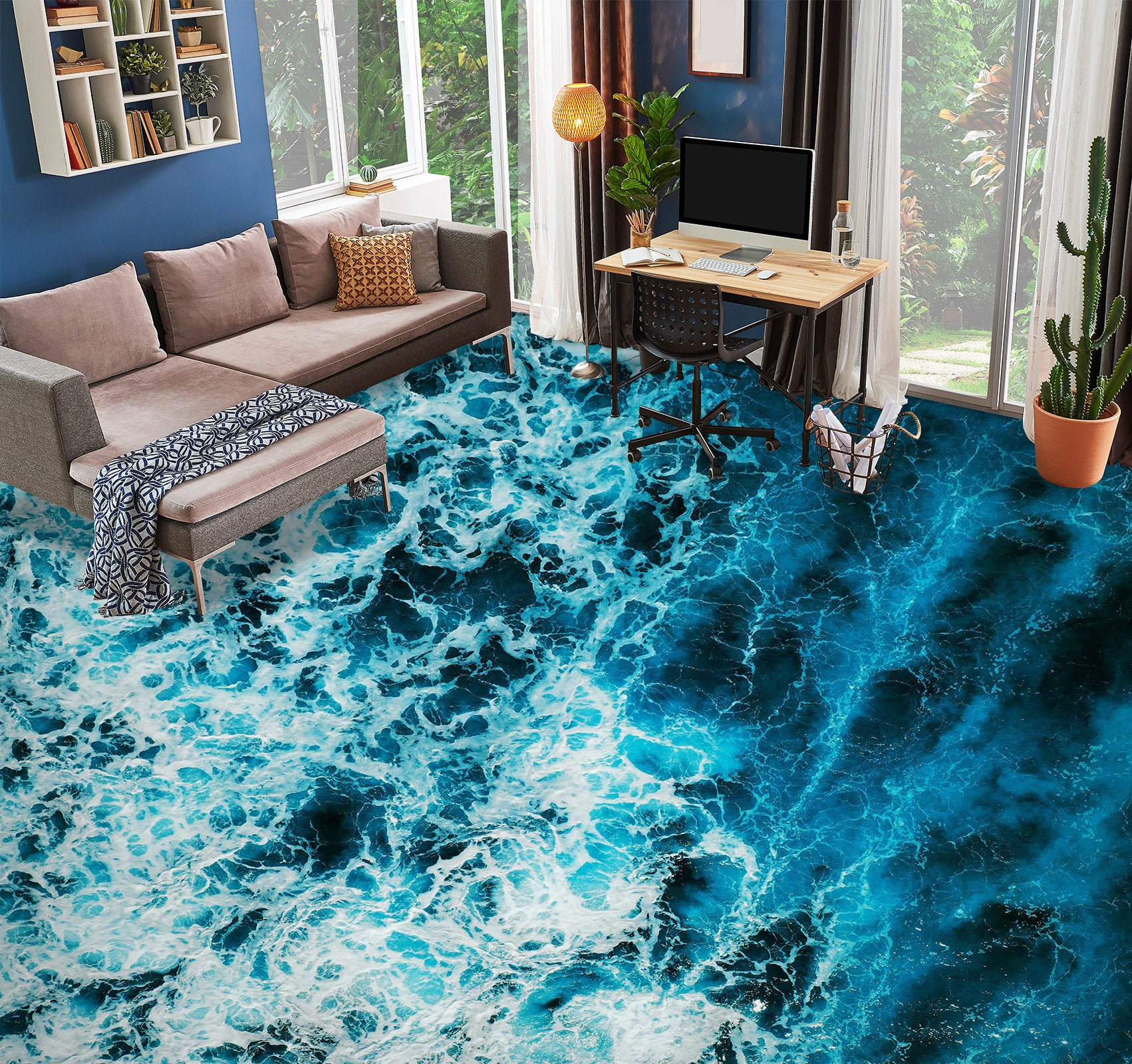3D Dark Blue Waves 789 Floor Mural  Wallpaper Murals Rug & Mat Print Epoxy waterproof bath floor