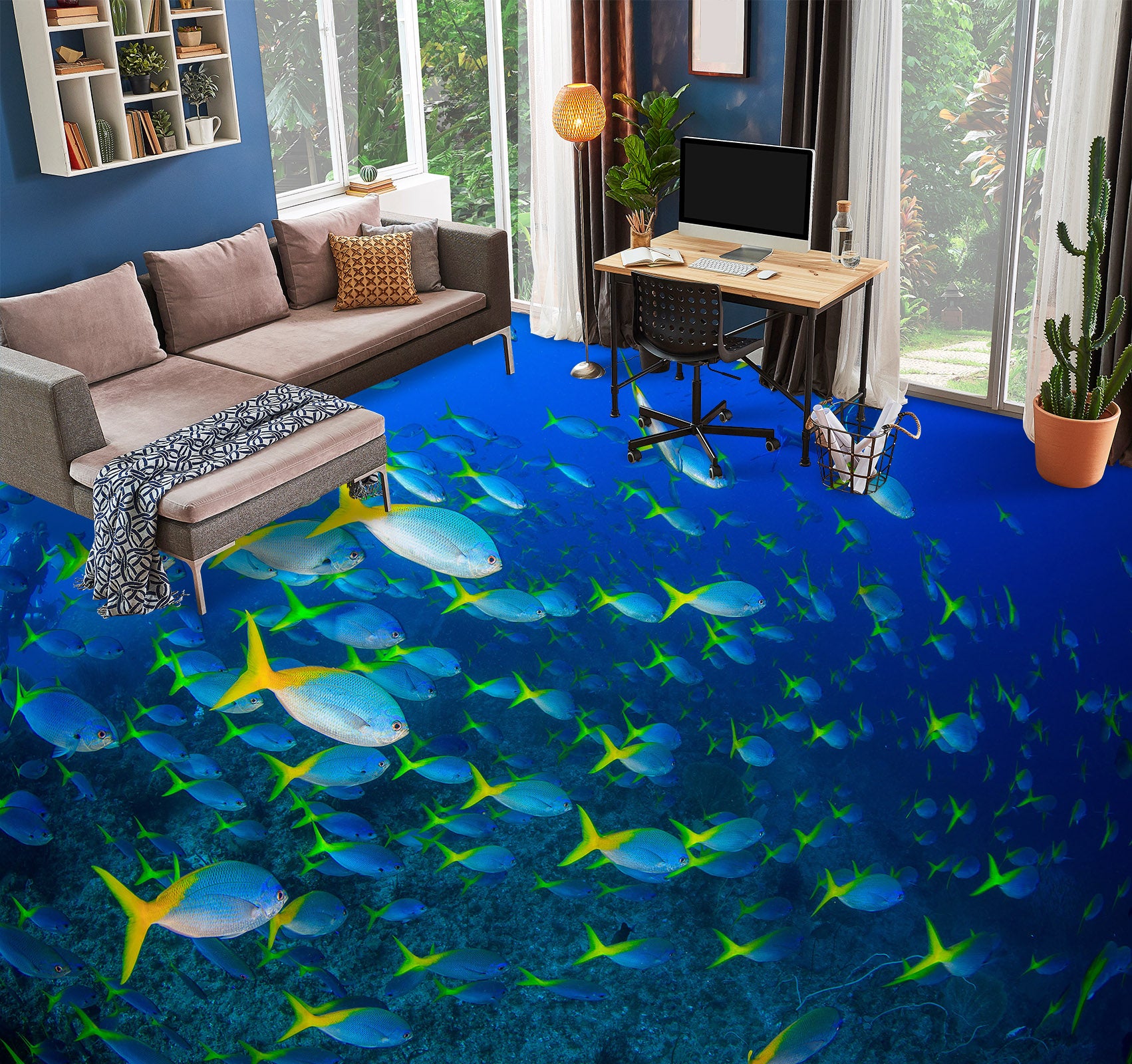 3D Fluorescent Green Fish Tail 741 Floor Mural  Wallpaper Murals Rug & Mat Print Epoxy waterproof bath floor