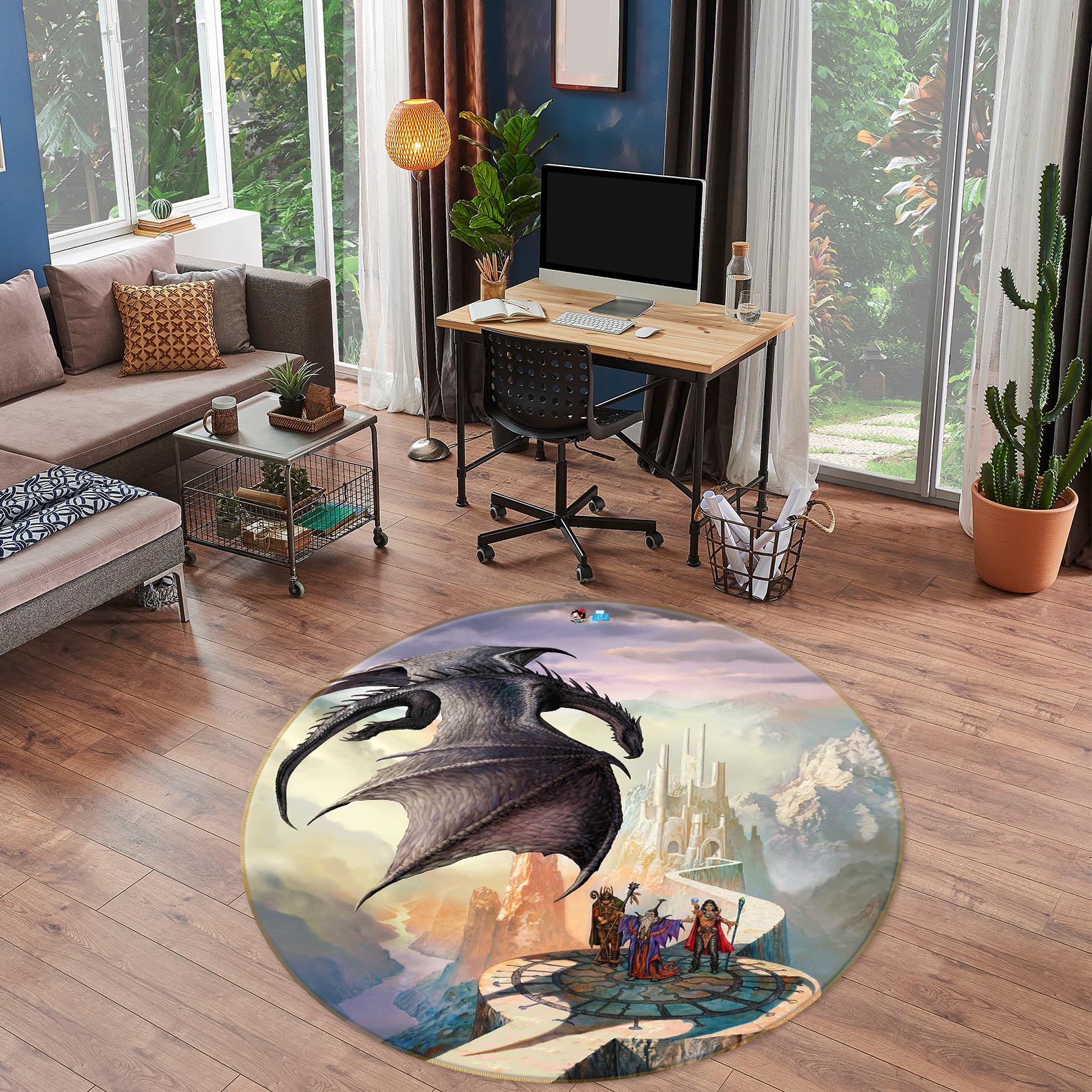 3D Castle Soldier Dragon 6159 Ciruelo Rug Round Non Slip Rug Mat