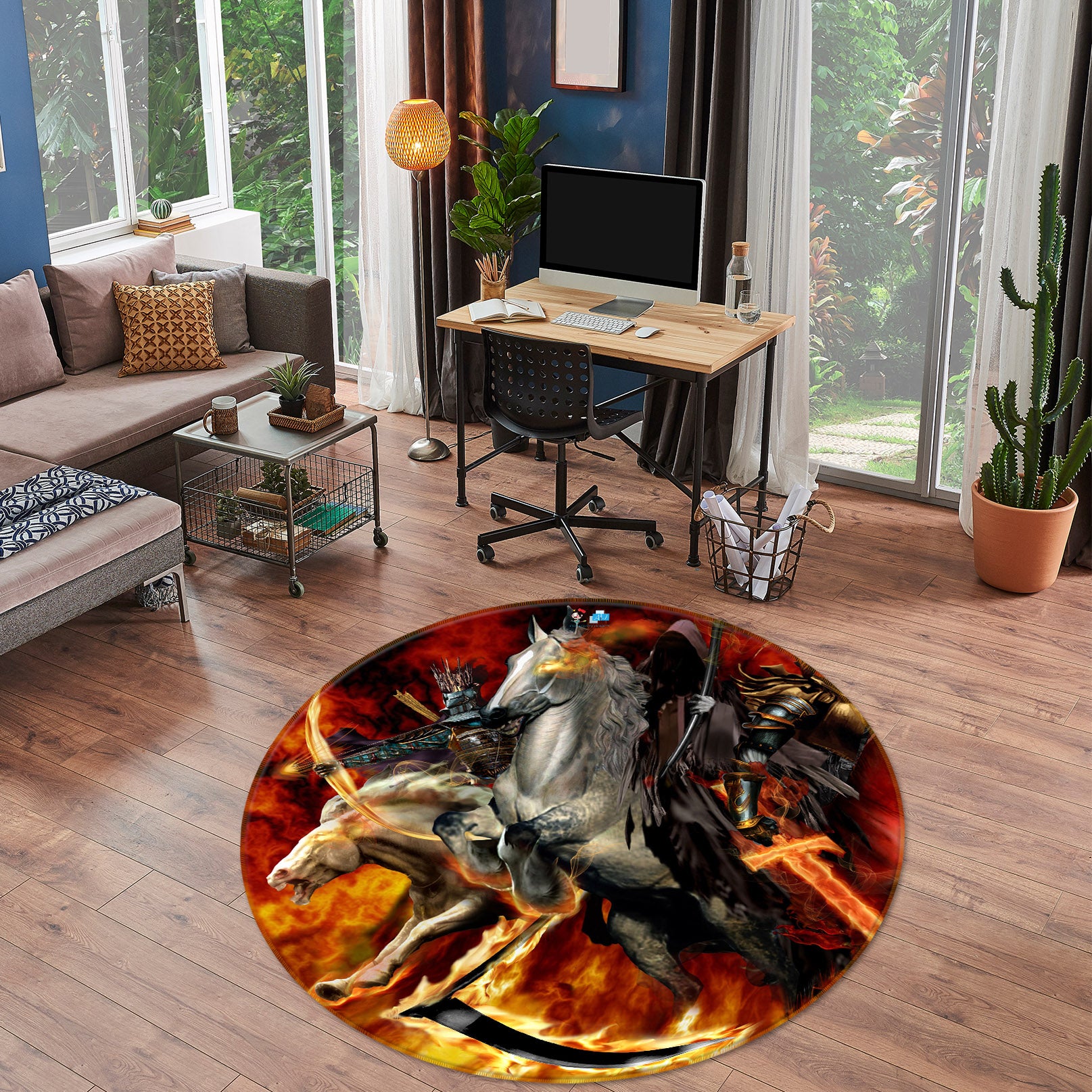 3D Knight Horse 8392 Ruth Thompson Rug Round Non Slip Rug Mat