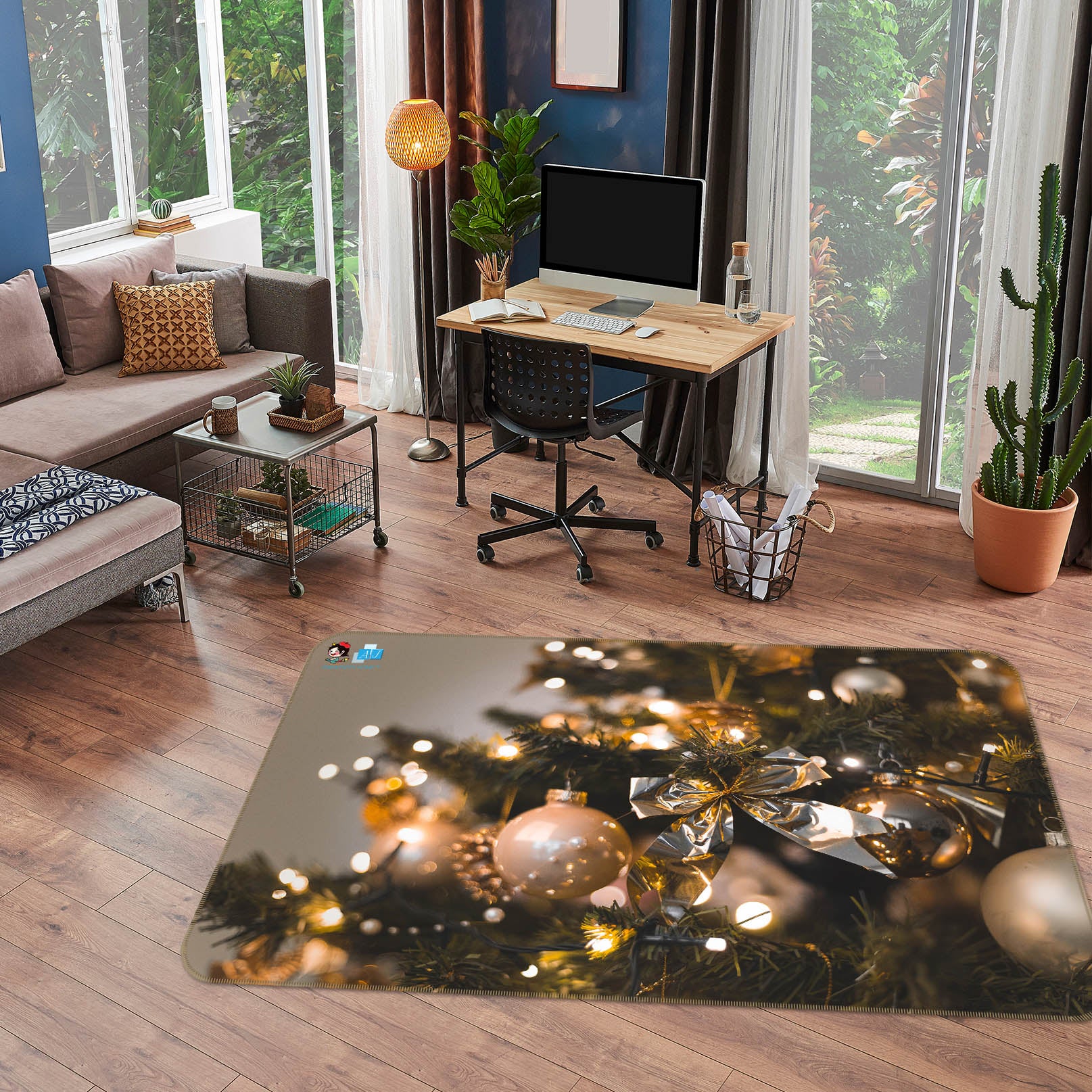 3D Ball Tree 56205 Christmas Non Slip Rug Mat Xmas