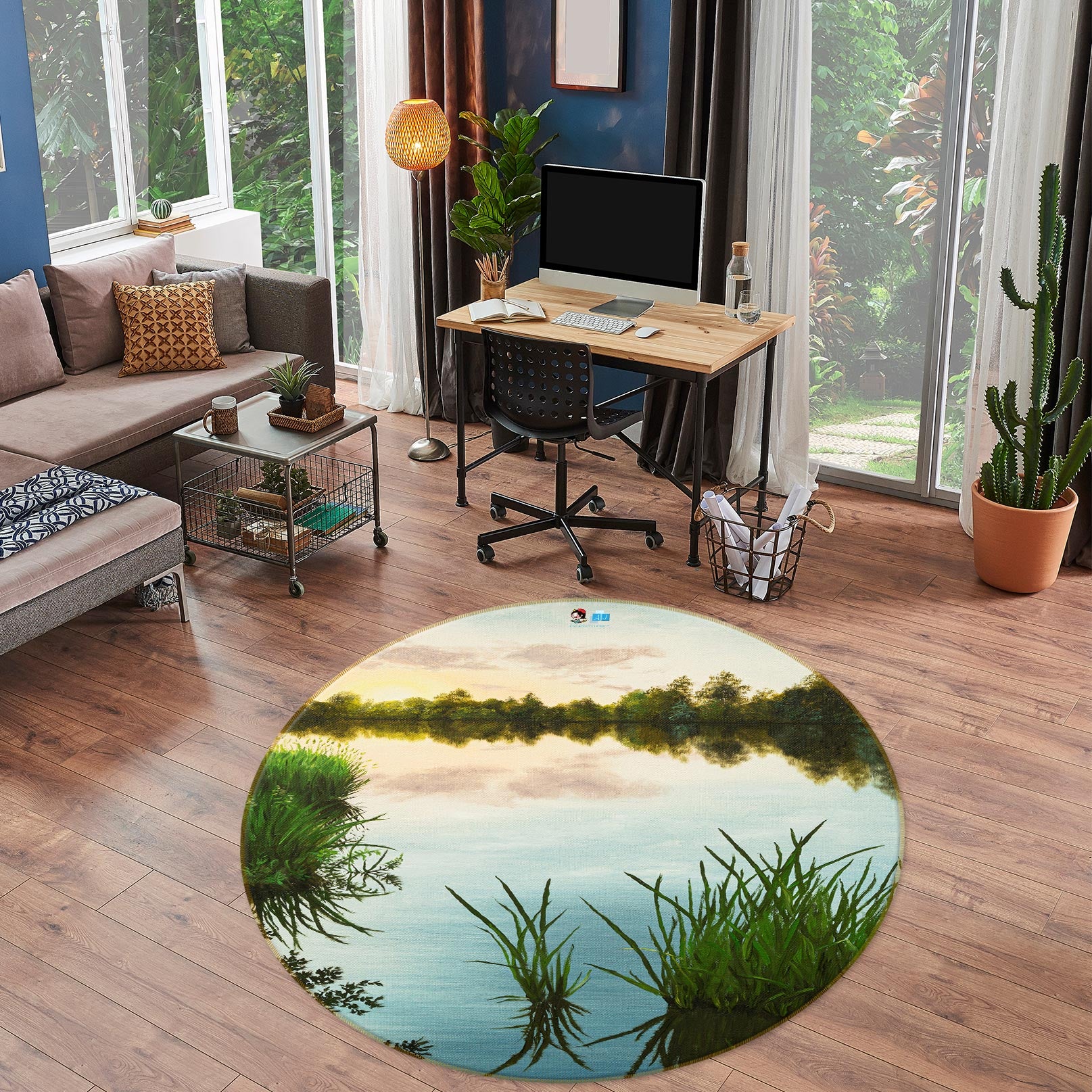 3D Riverside Grass 18145 Marina Zotova Rug Round Non Slip Rug Mat