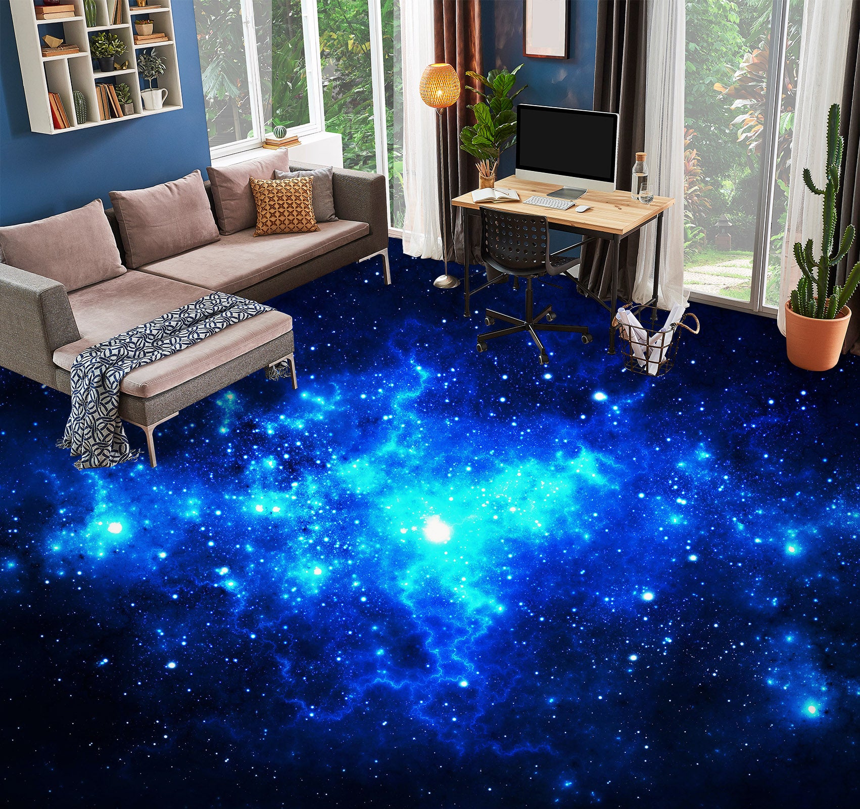3D Shining Blue Universe 1435 Floor Mural  Wallpaper Murals Self-Adhesive Removable Print Epoxy