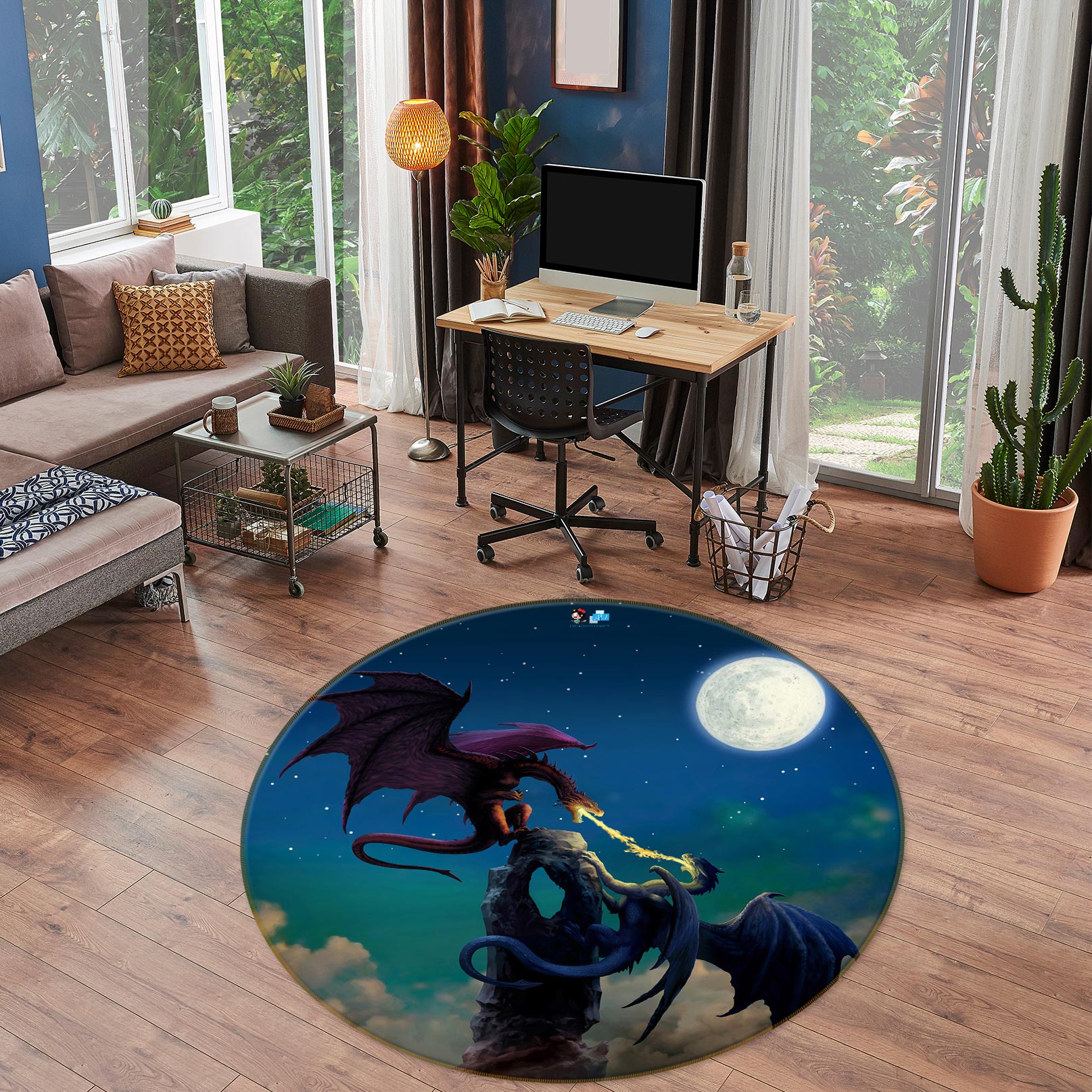 3D Night Starry Sky Moon Dragon 6148 Ciruelo Rug Round Non Slip Rug Mat