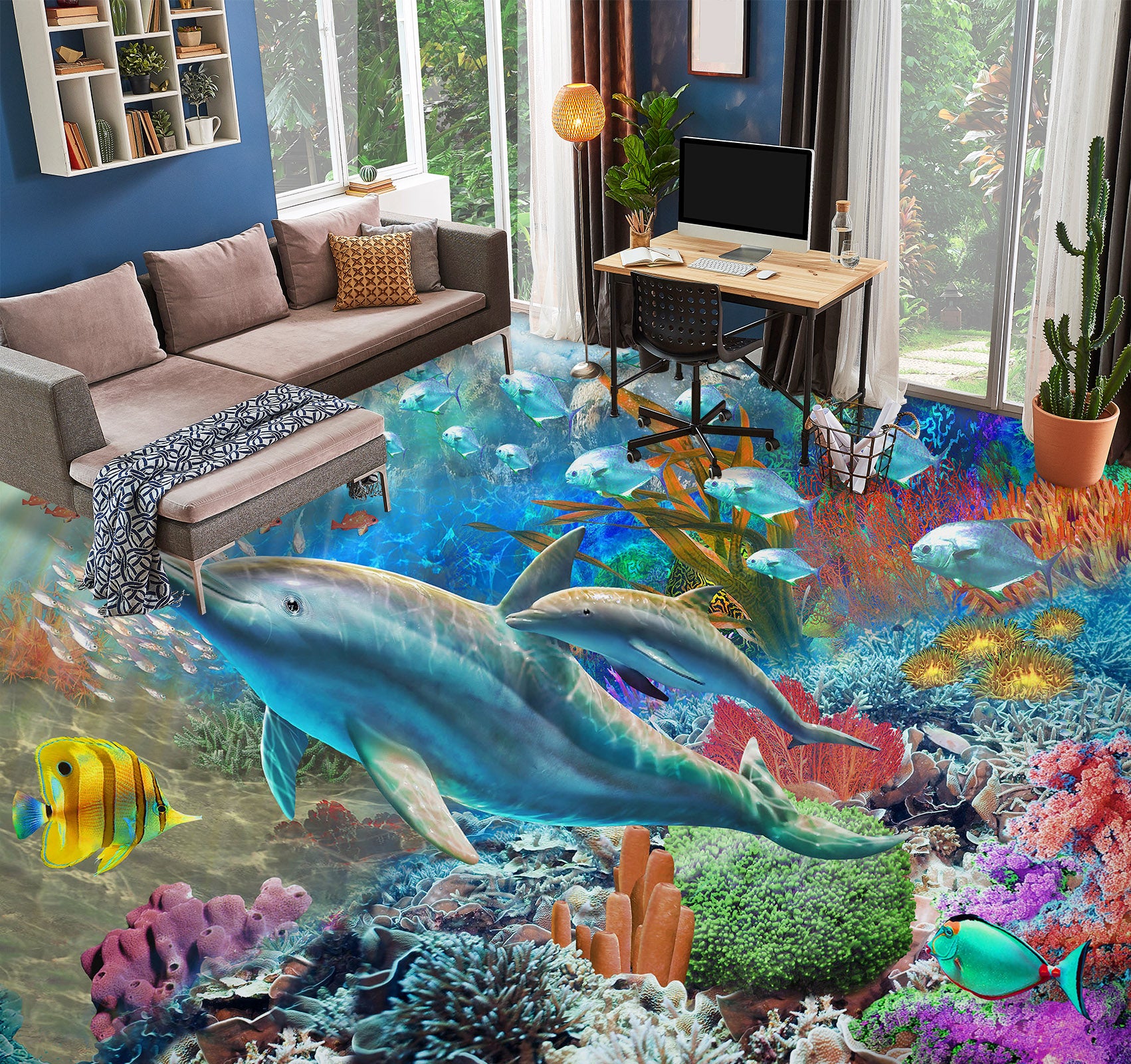 3D Dolphin Sea Fish 96215 Adrian Chesterman Floor Mural  Wallpaper Murals Self-Adhesive Removable Print Epoxy