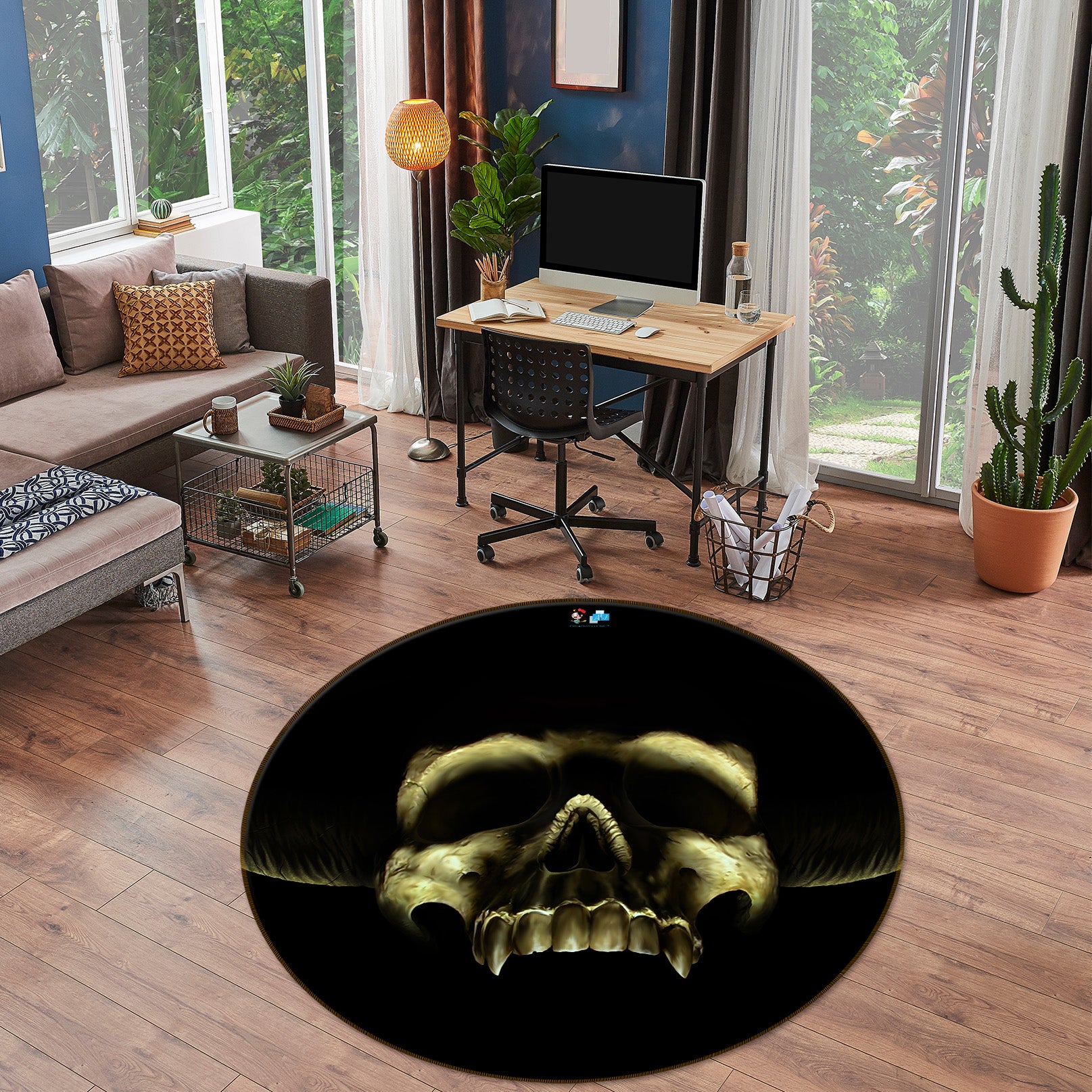 3D Dark Skull 4190 Tom Wood Rug Round Non Slip Rug Mat