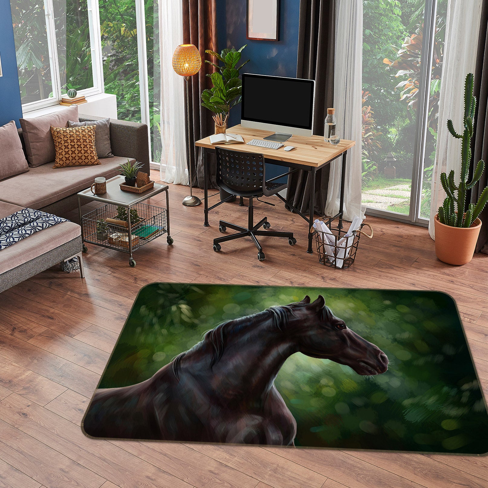 3D Black Horse 024 Animal Non Slip Rug Mat