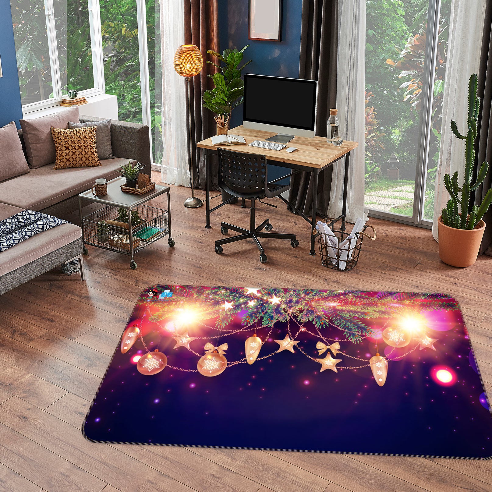 3D String Lights 56127 Christmas Non Slip Rug Mat Xmas