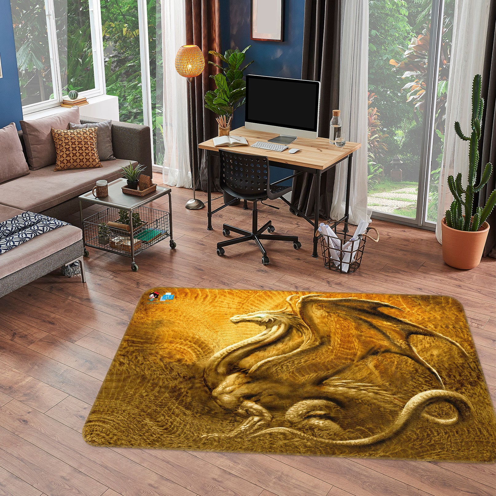 3D Gold Dragon 5173 Ciruelo Rug Non Slip Rug Mat
