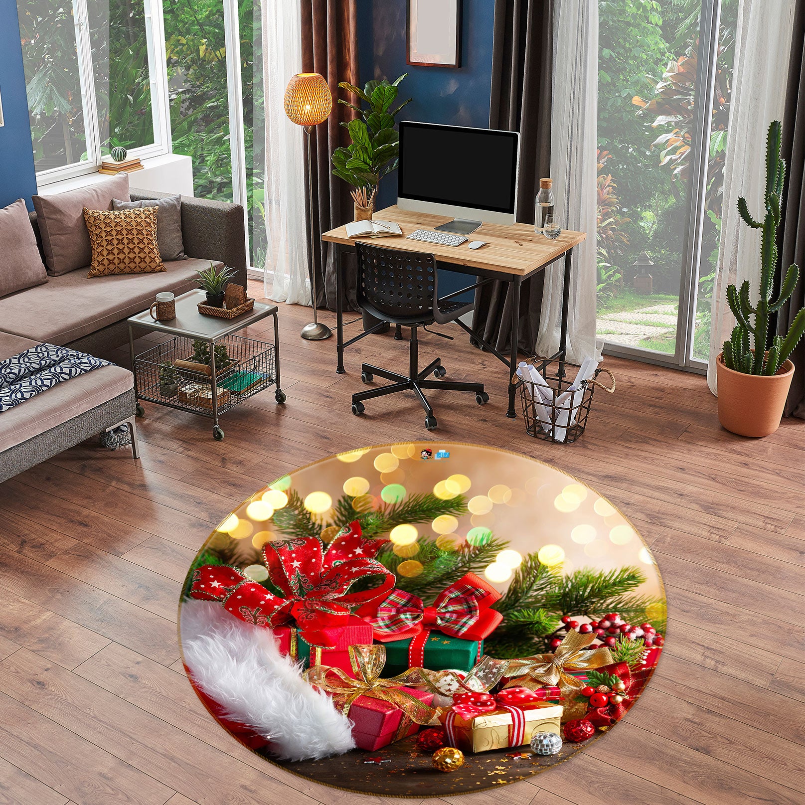 3D Gift 55226 Christmas Round Non Slip Rug Mat Xmas