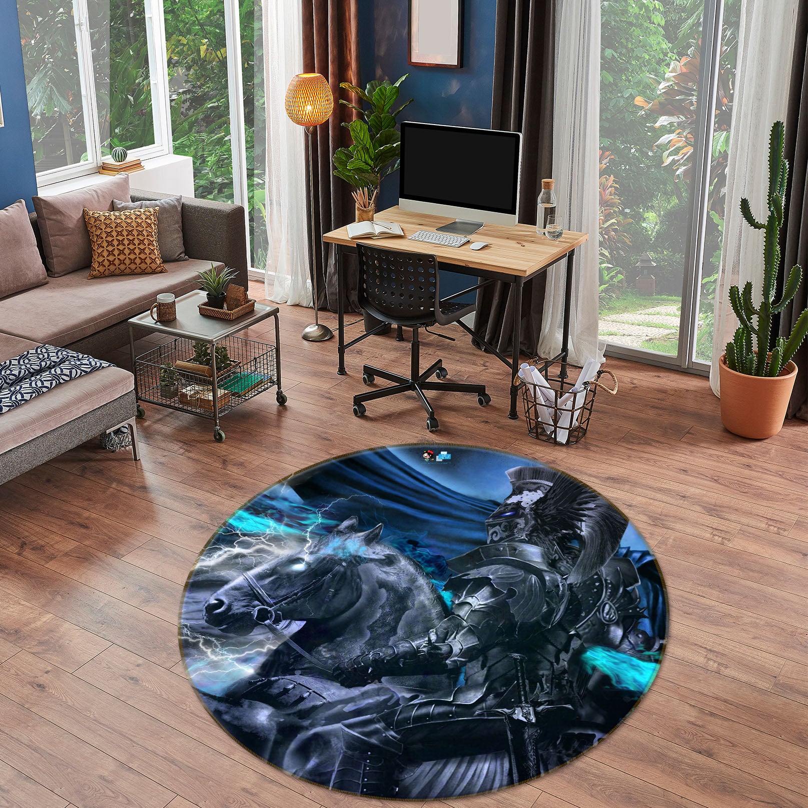 3D Black Knight 8393 Ruth Thompson Rug Round Non Slip Rug Mat