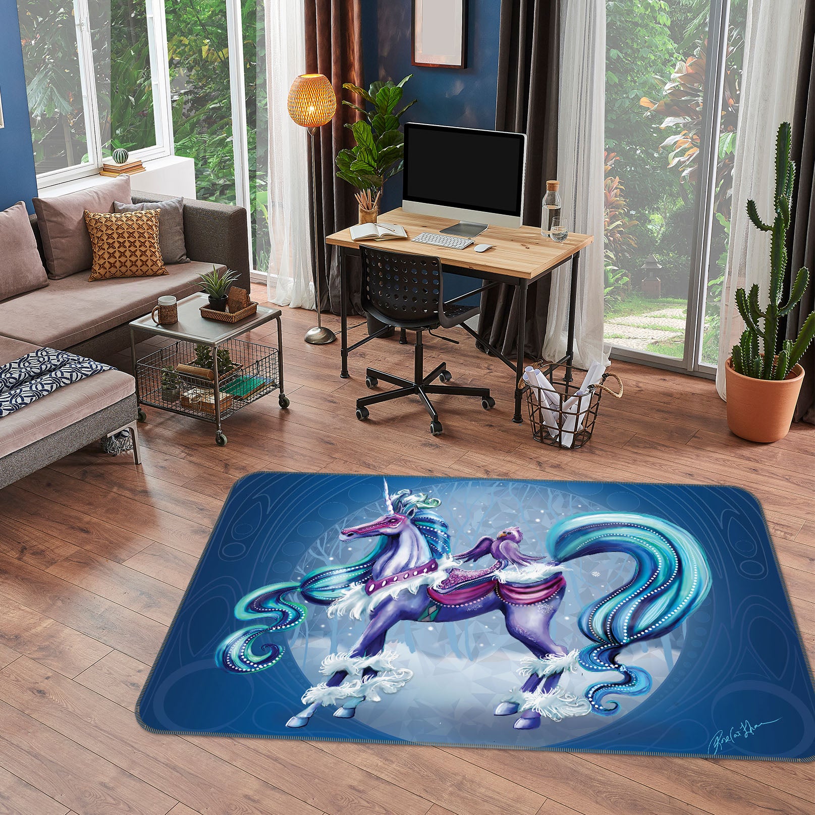 3D Cloud Unicorn 3026 Rose Catherine Khan Rug Non Slip Rug Mat