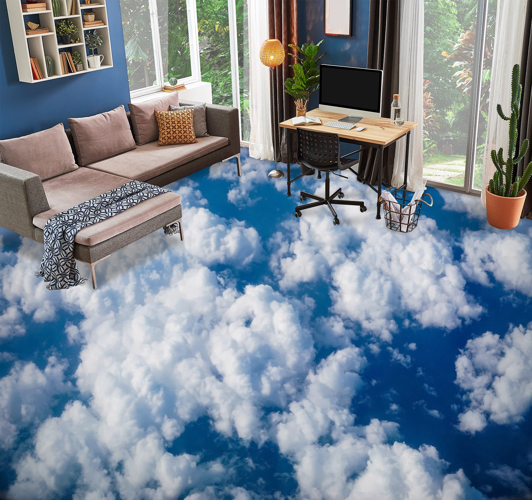 3D Natural White Clouds 123 Floor Mural  Wallpaper Murals Rug & Mat Print Epoxy waterproof bath floor