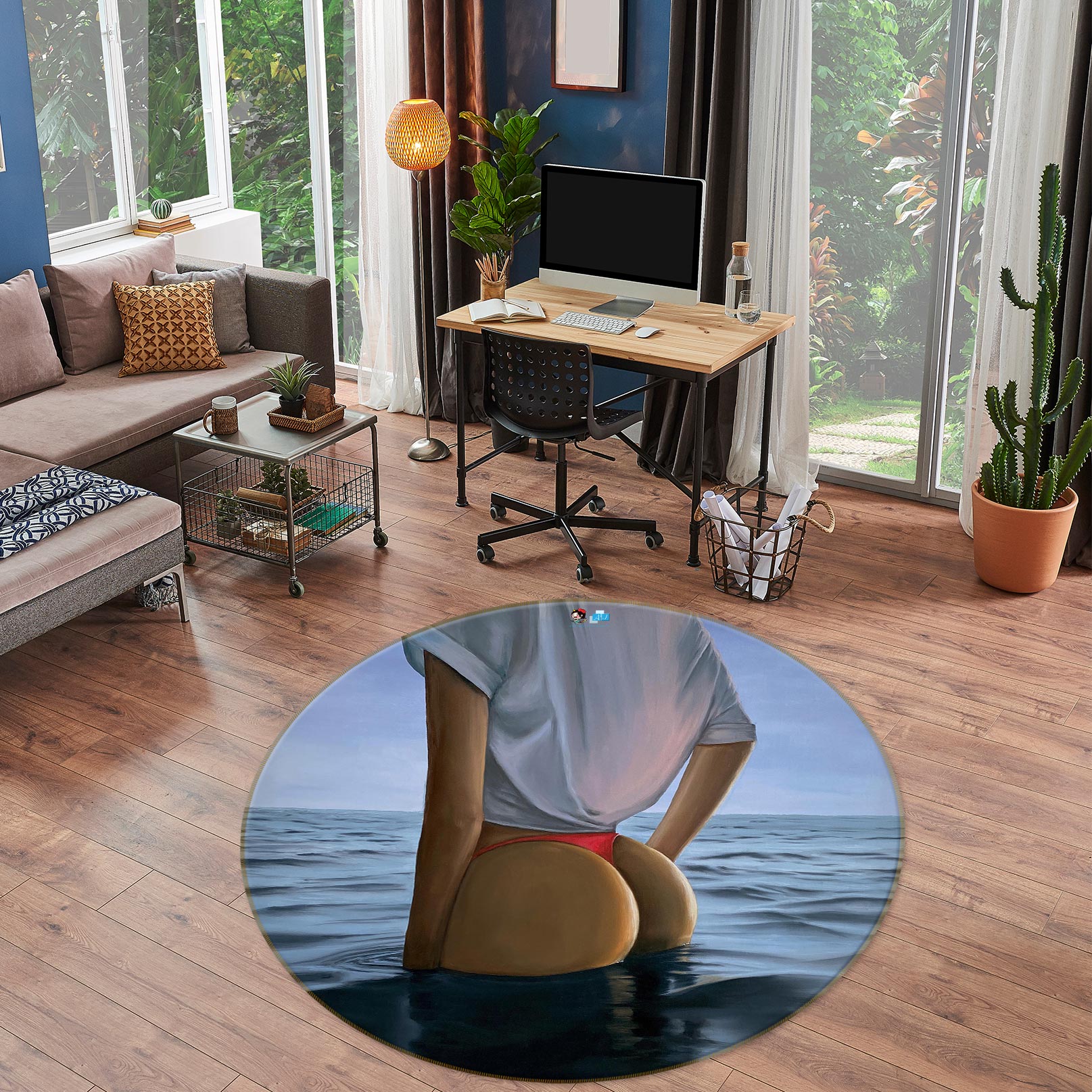 3D Woman Figure 9742 Marina Zotova Rug Round Non Slip Rug Mat