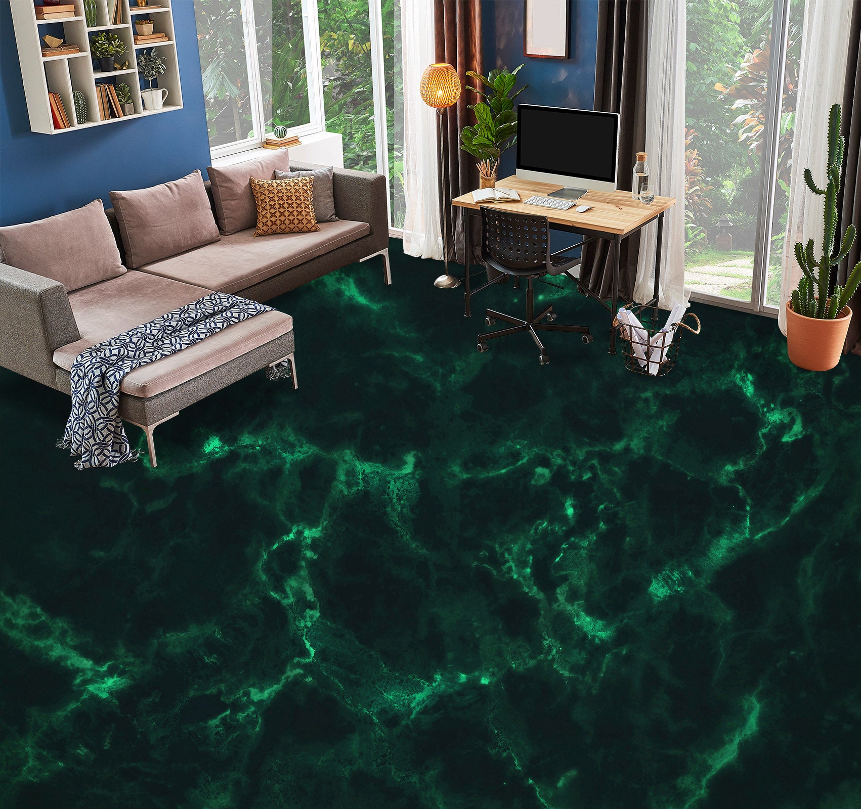 3D Dark Green Art 995 Floor Mural  Wallpaper Murals Self-Adhesive Removable Print Epoxy