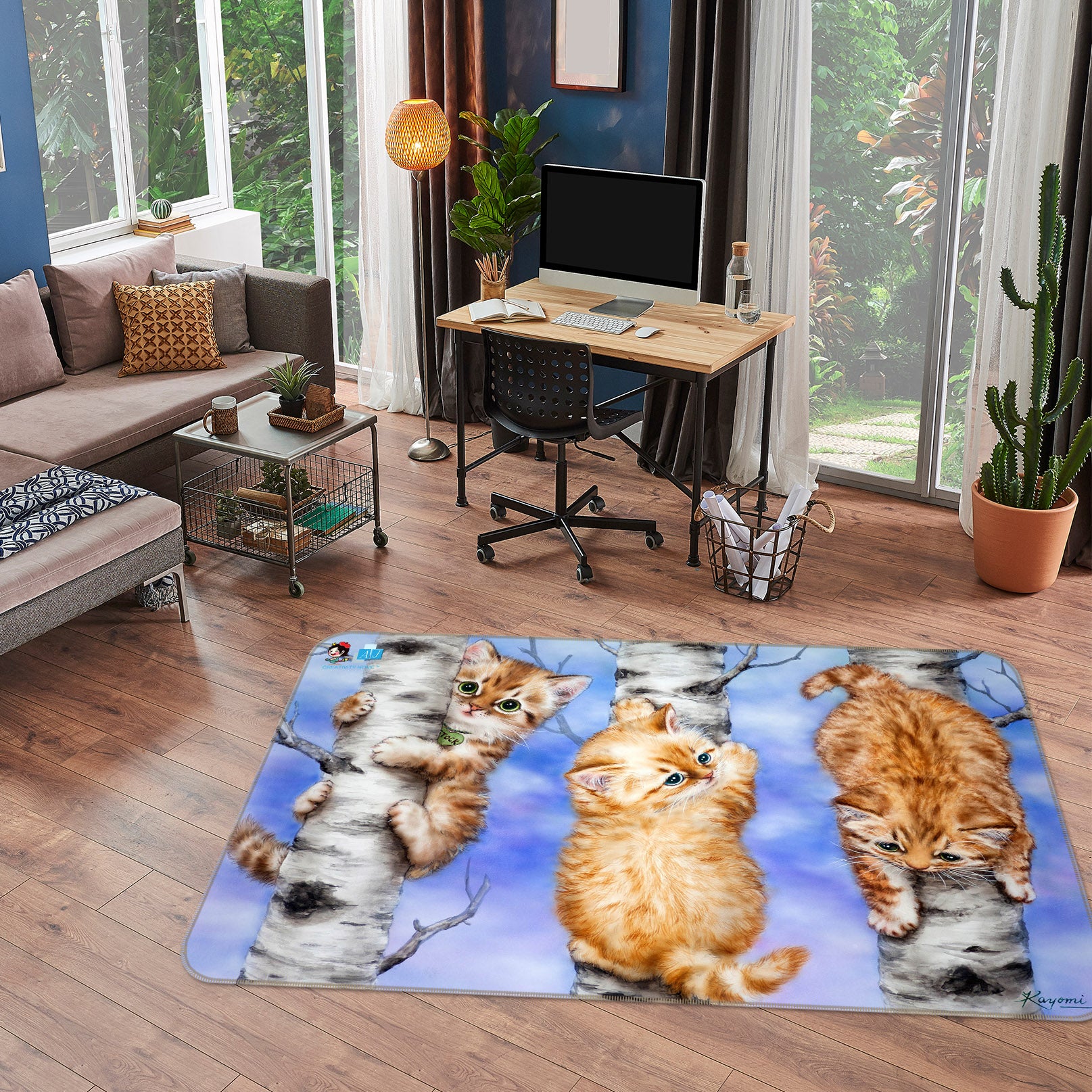 3D Orange Cat 5645 Kayomi Harai Rug Non Slip Rug Mat