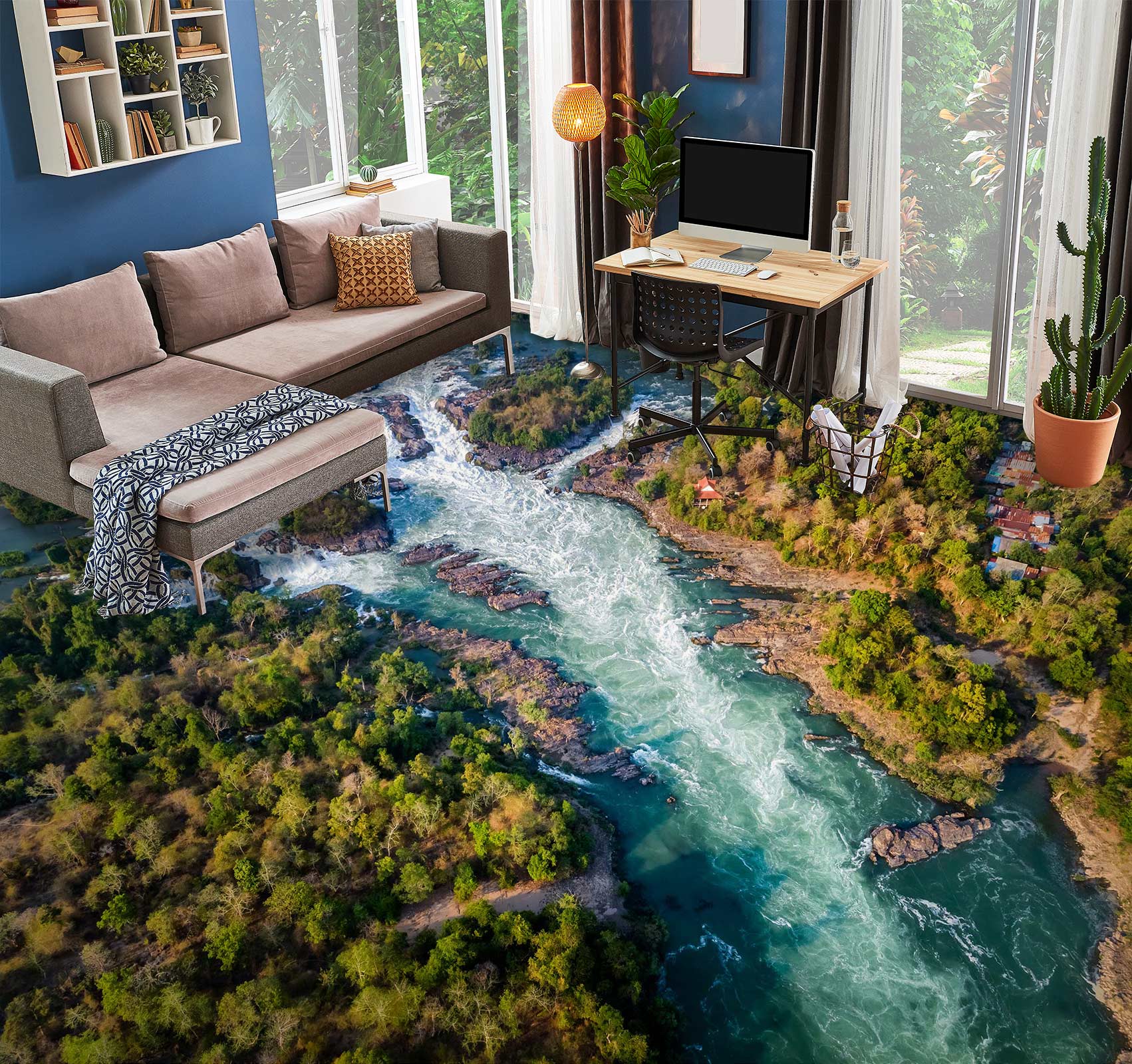 3D Forest And Big River 1055 Floor Mural  Wallpaper Murals Self-Adhesive Removable Print Epoxy