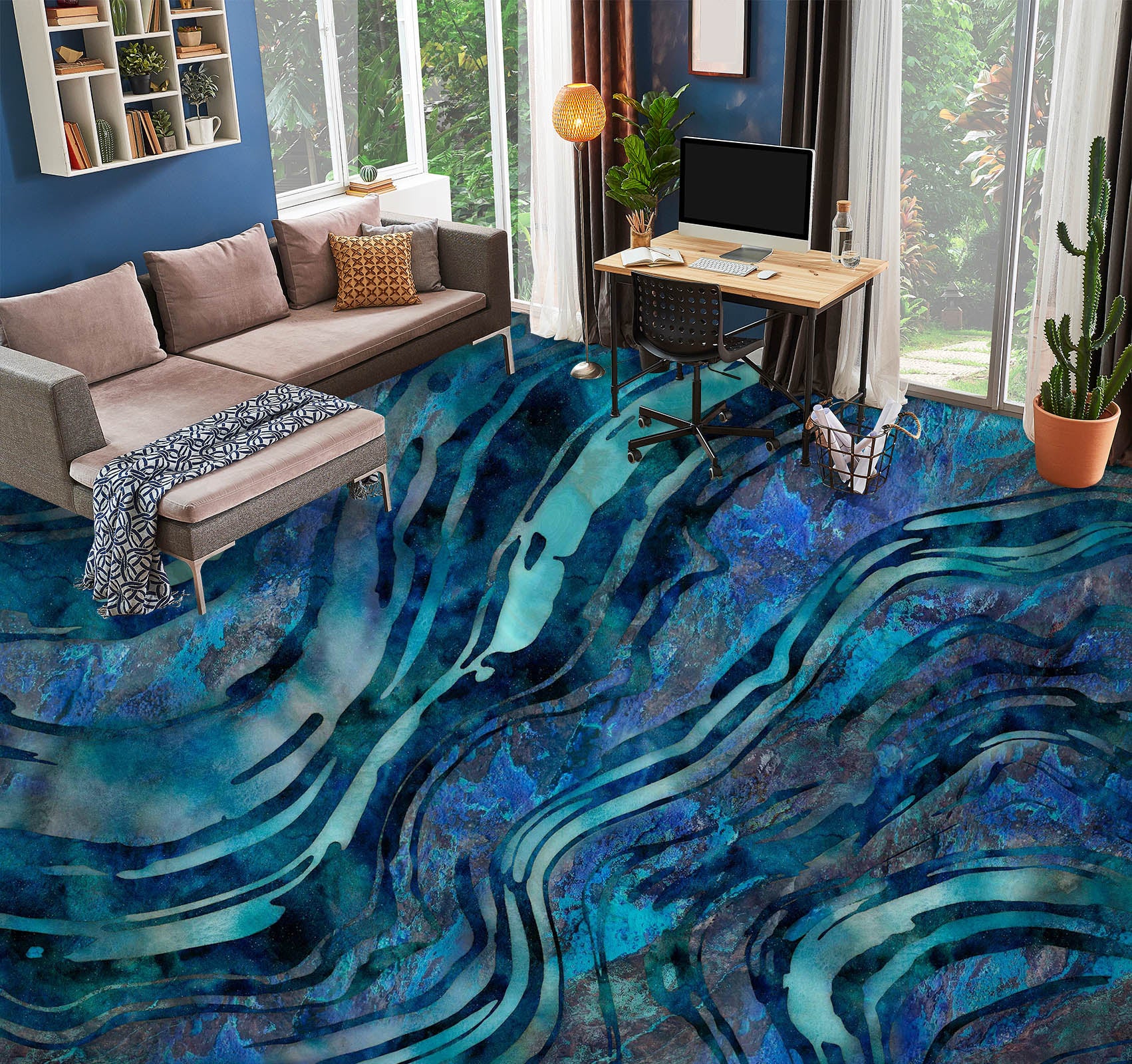 3D Navy Blue Stripes 102125 Andrea Haase Floor Mural  Wallpaper Murals Self-Adhesive Removable Print Epoxy