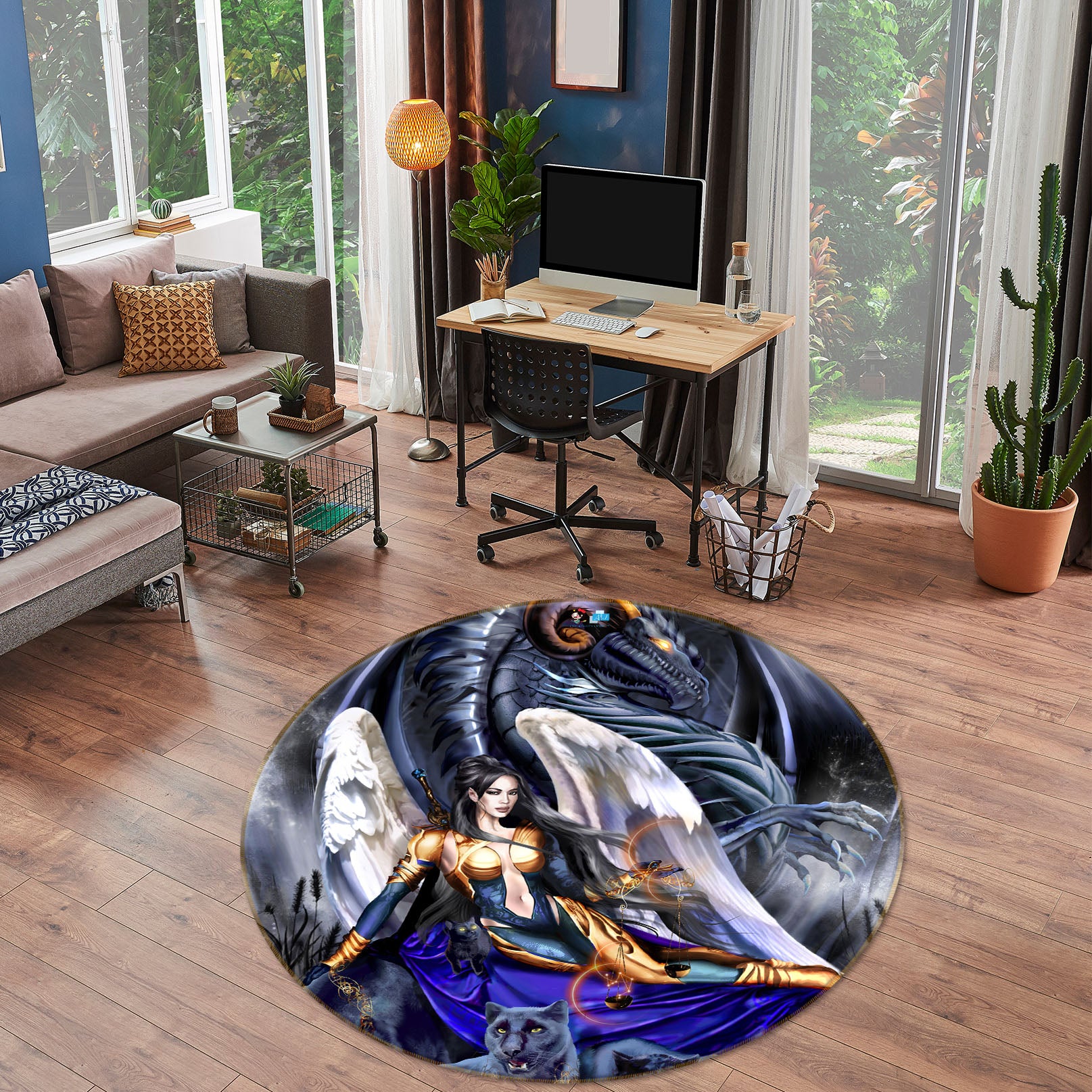 3D Dragon Woman 8384 Ruth Thompson Rug Round Non Slip Rug Mat