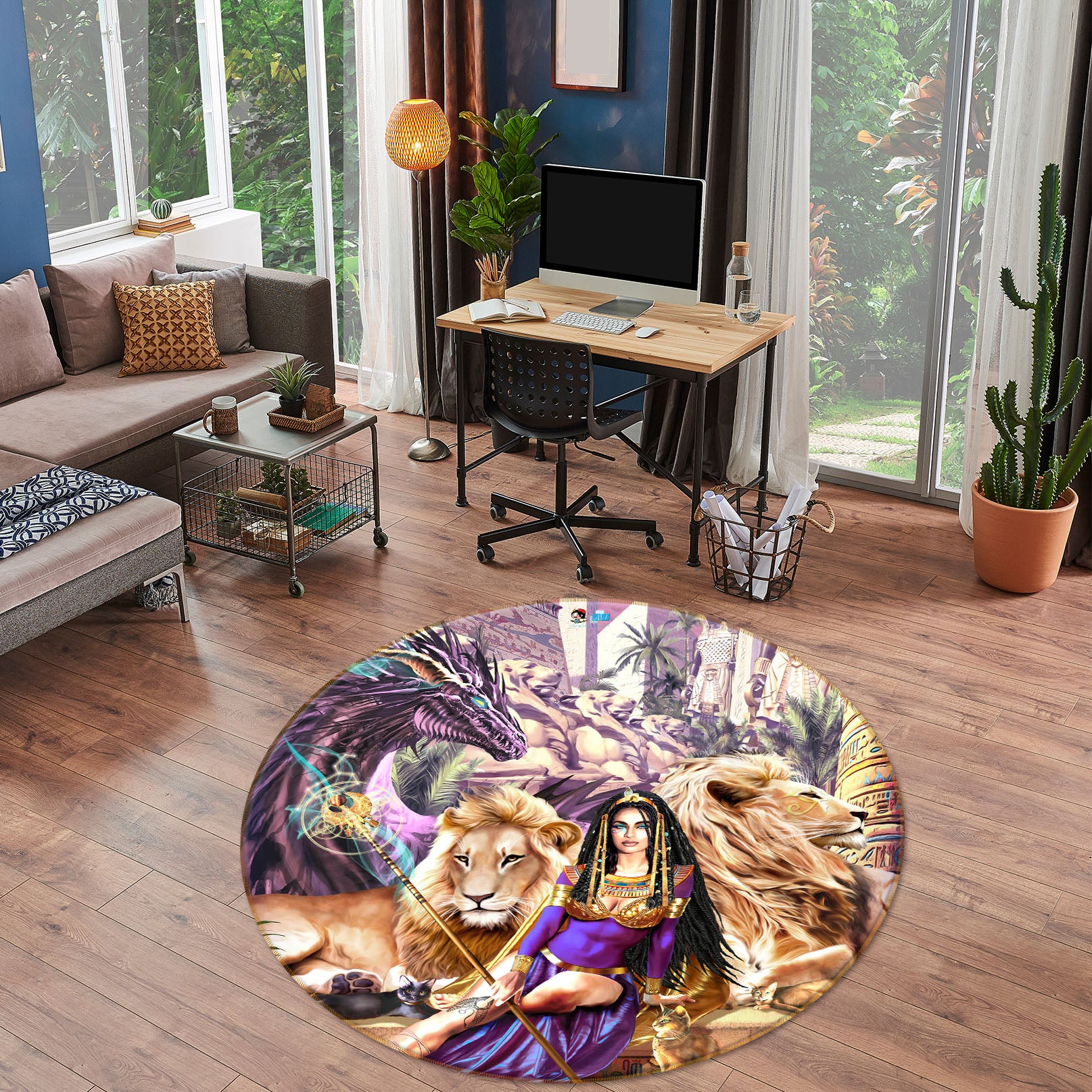 3D Lion Queen 8383 Ruth Thompson Rug Round Non Slip Rug Mat