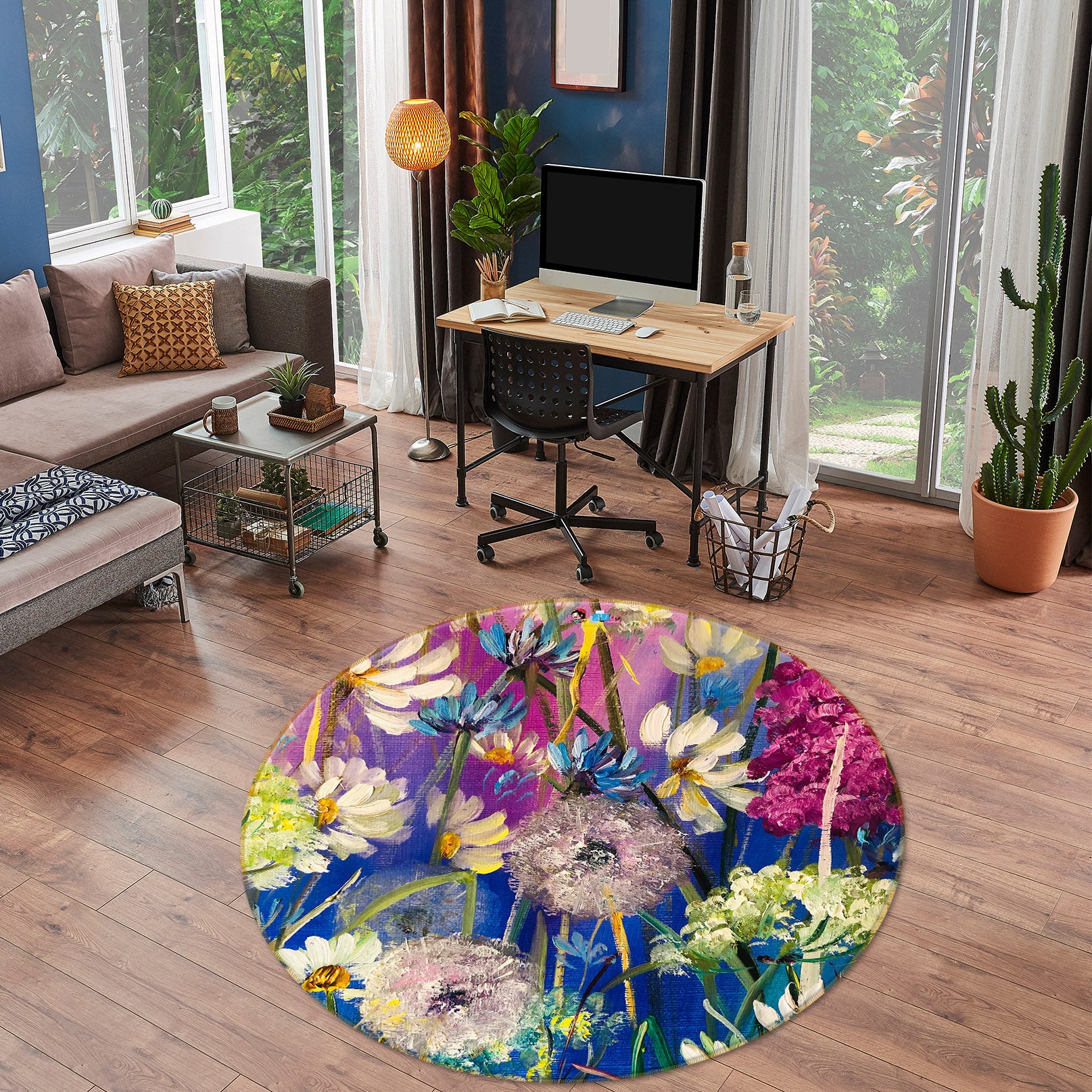 3D Bright Flowers 859 Skromova Marina Rug Round Non Slip Rug Mat