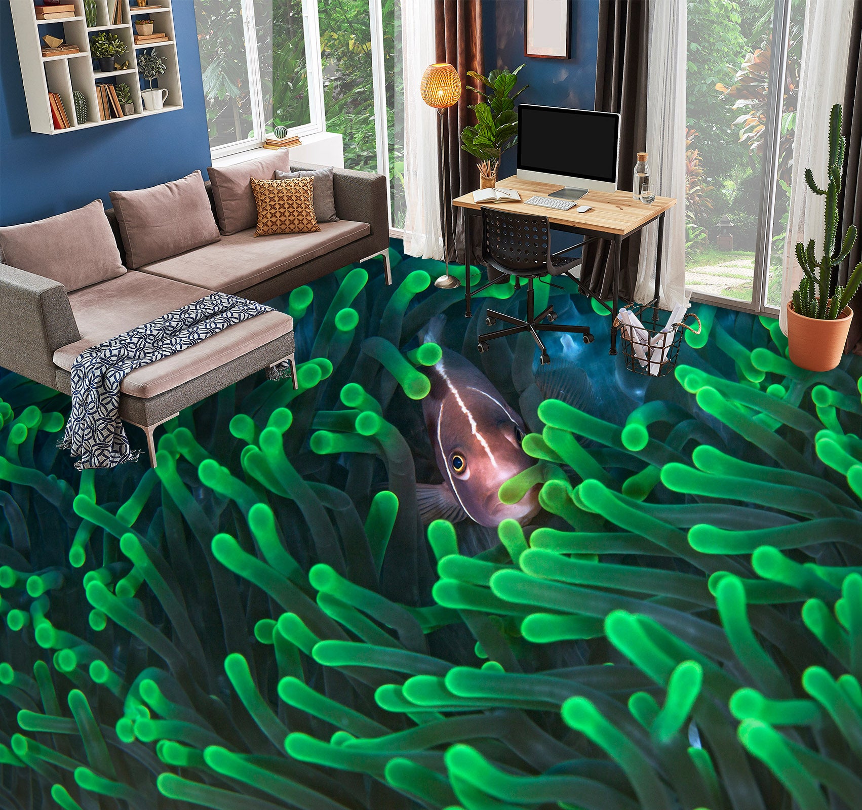 3D Fluorescent Green Coral 742 Floor Mural  Wallpaper Murals Rug & Mat Print Epoxy waterproof bath floor