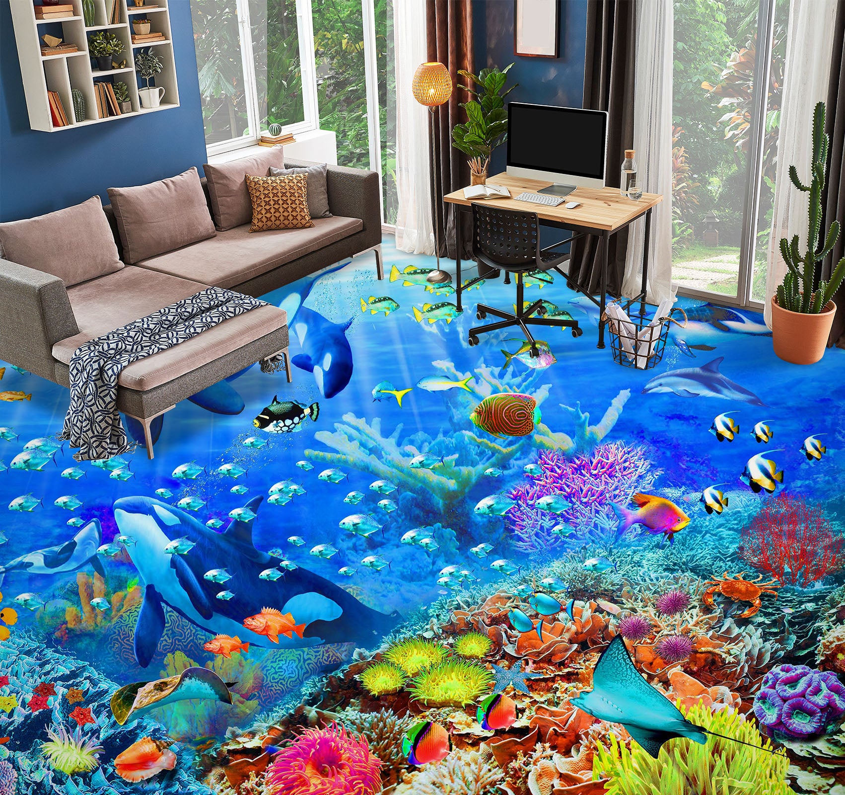 3D Seabed Coral Fish 98165 Adrian Chesterman Floor Mural  Wallpaper Murals Self-Adhesive Removable Print Epoxy