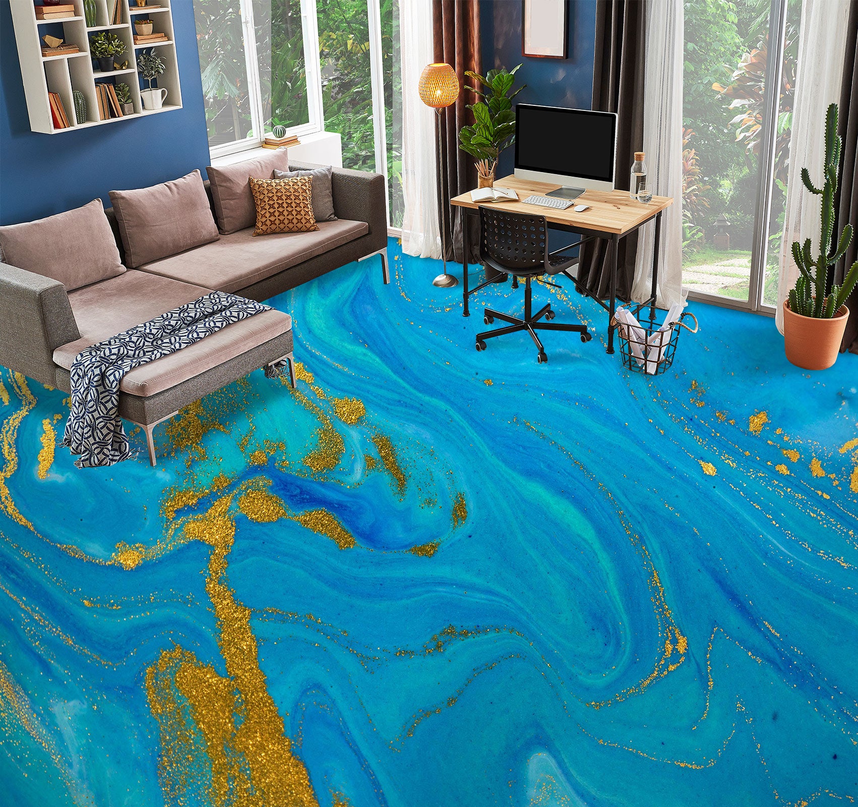 3D Blue Gold Texture 1174 Floor Mural  Wallpaper Murals Self-Adhesive Removable Print Epoxy